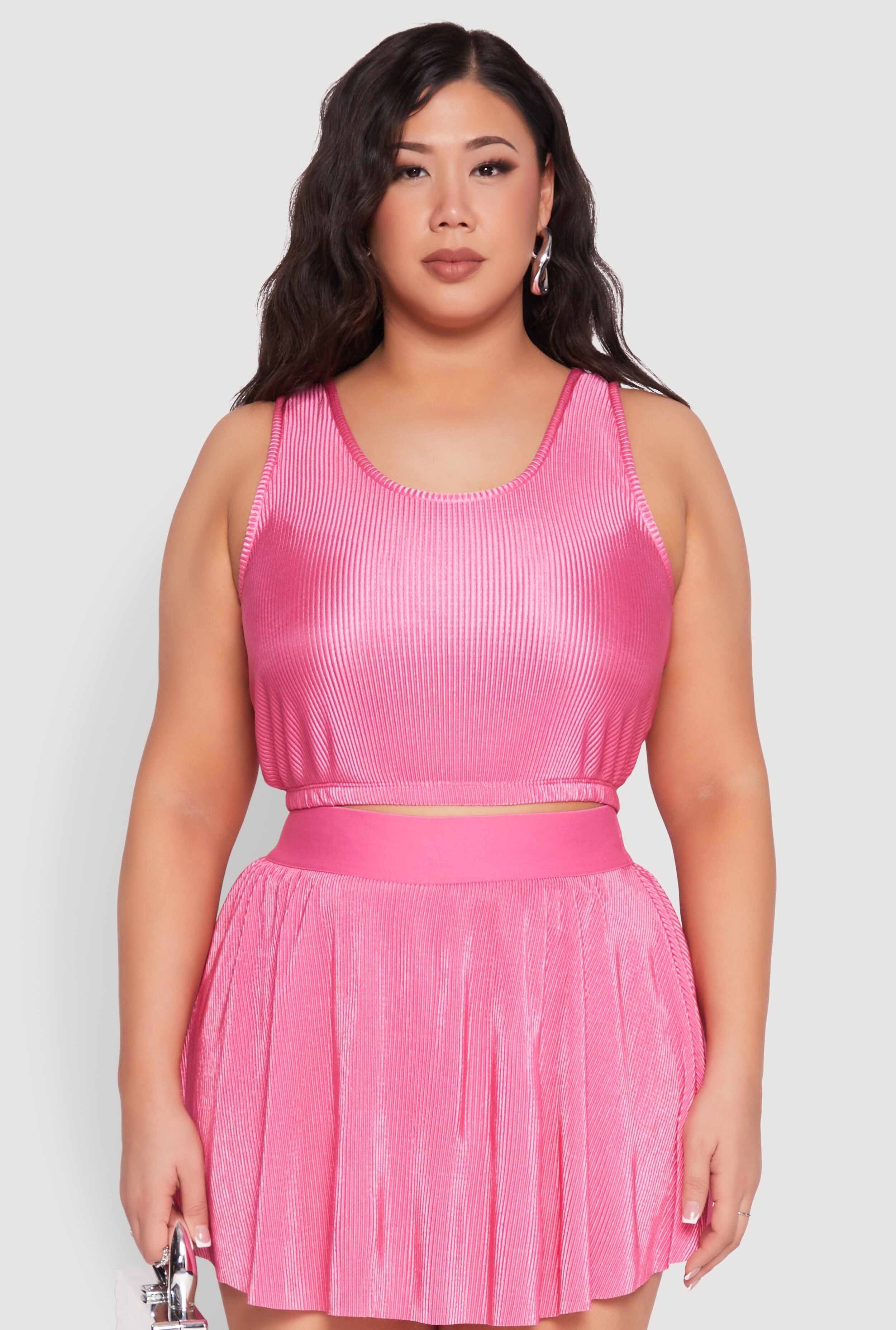 Plus Size Almost Famous Plisse Cropped Tank Top
