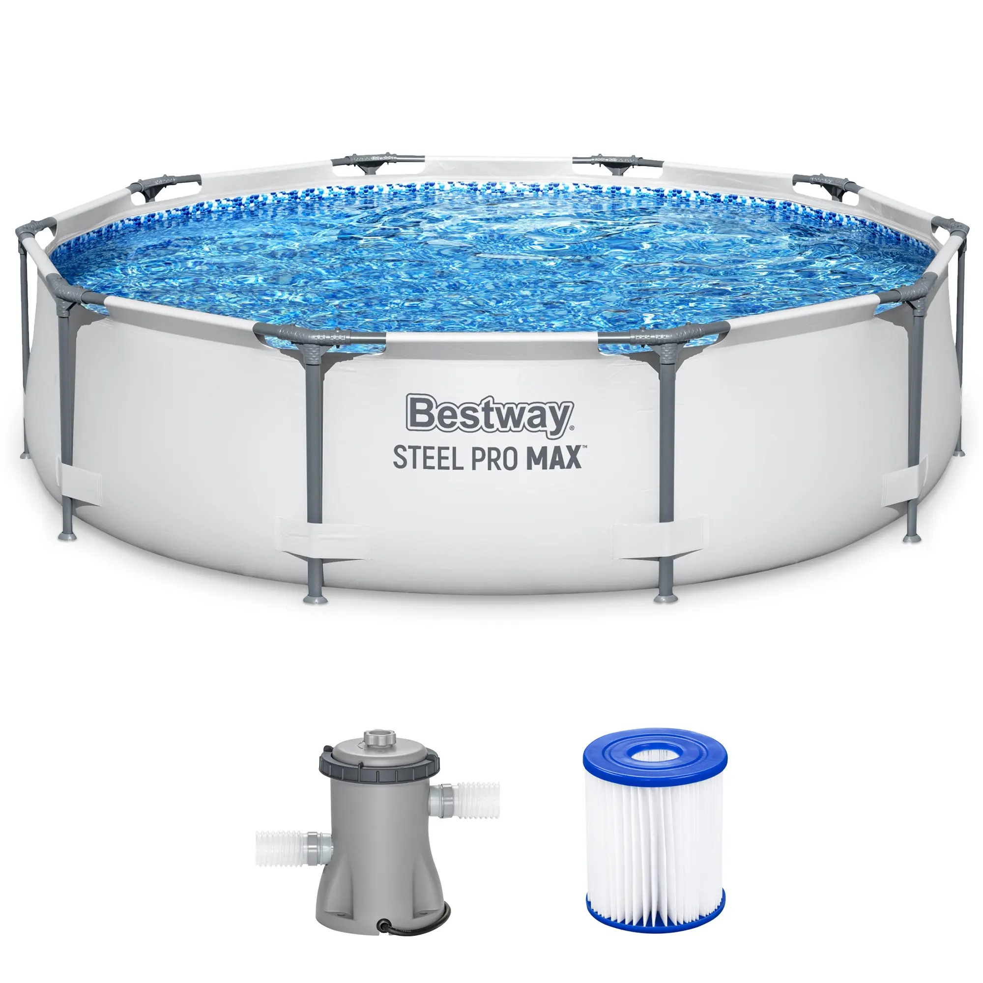 Steel Pro MAX Round Above Ground Outdoor Swimming Pool with Pump 30-42 Inch Deep