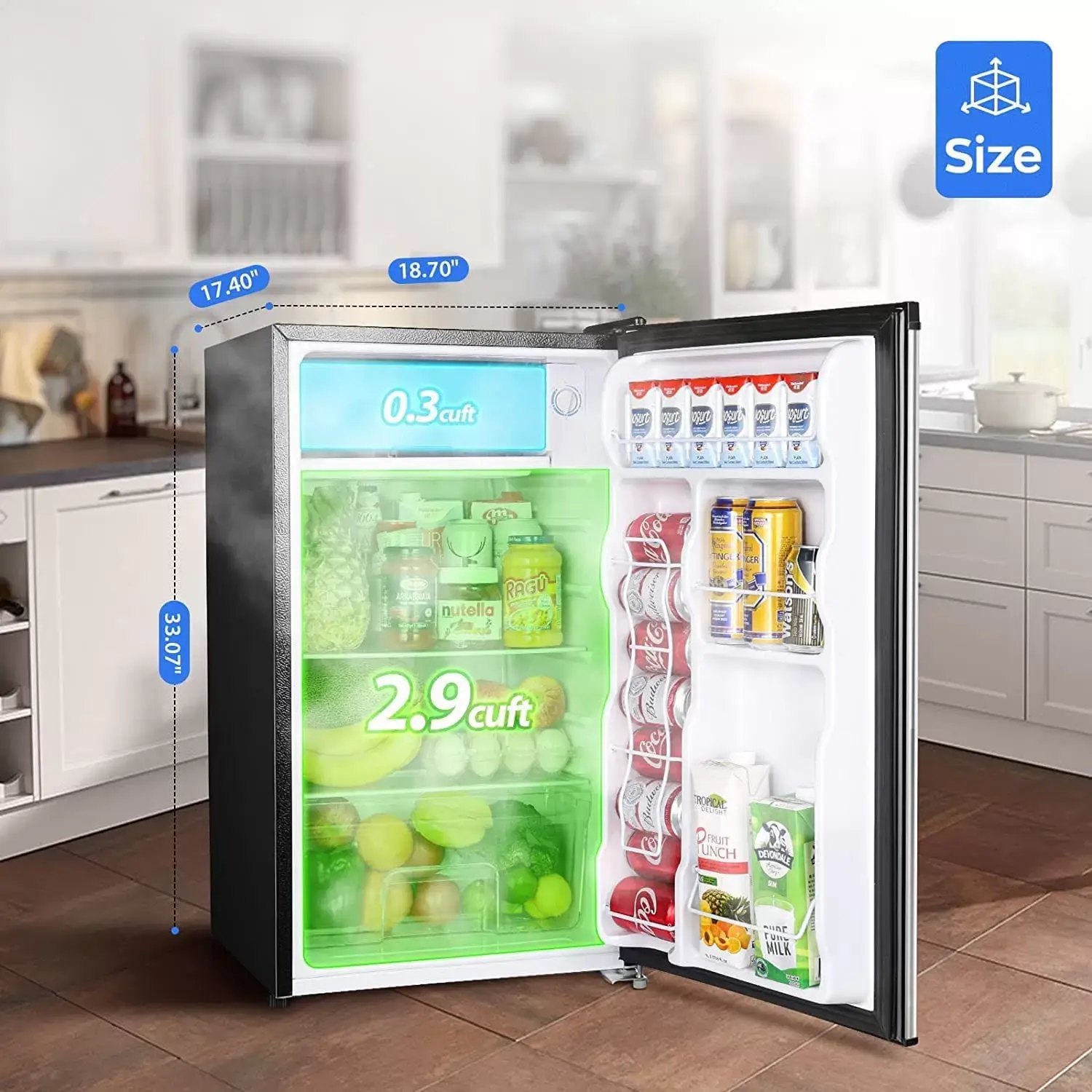 Upstreman 3.2 Cu.Ft Mini Fridge with Freezer, Single Door, Adjustable Thermostat, Refrigerator for Dorm, Office, Bedroom, Black-BR321