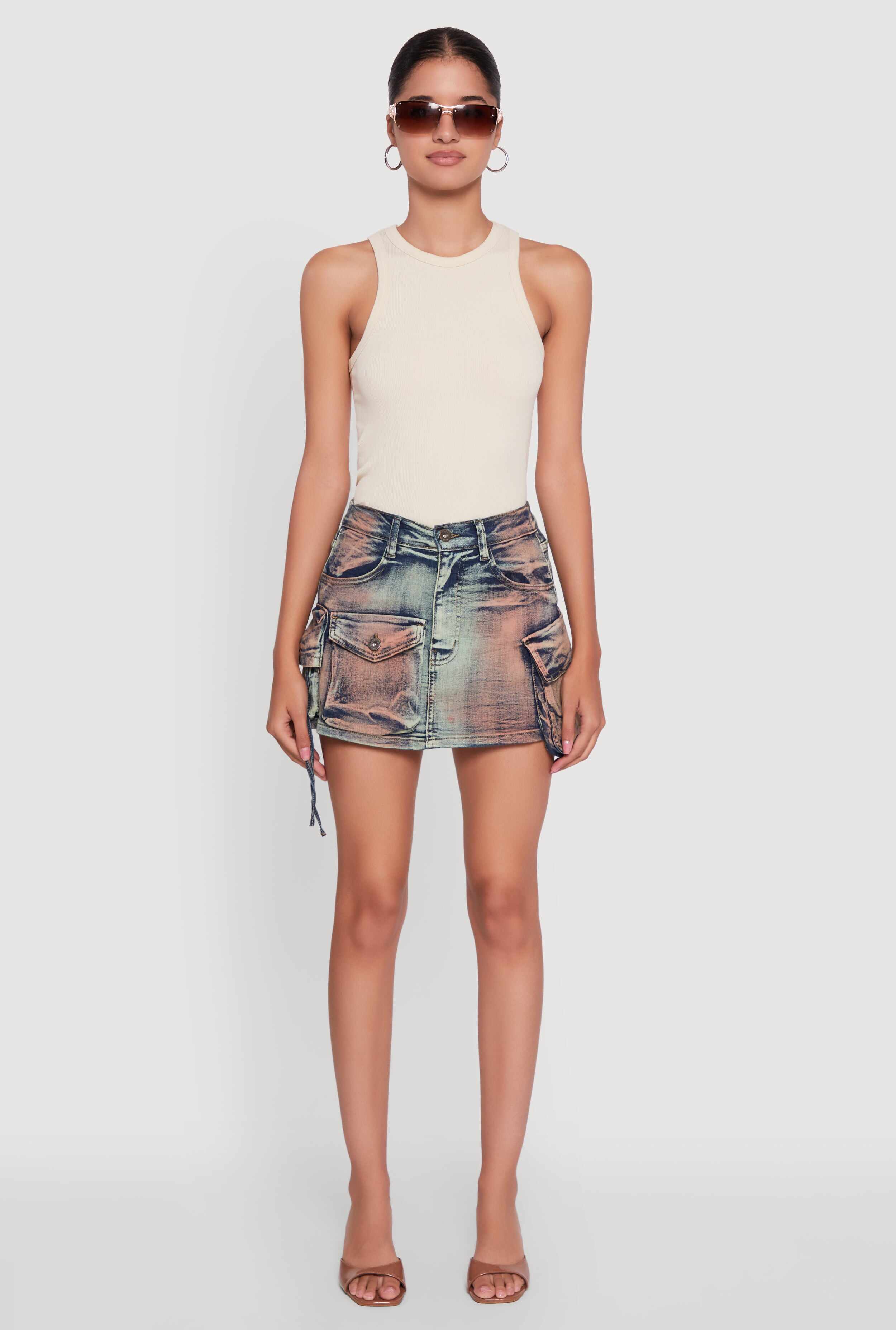 Trendy Acid Wash High Waisted Denim Mini Skirt