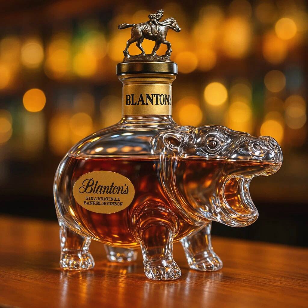 Super popular hippopotamus Moo Deng whisky bottle