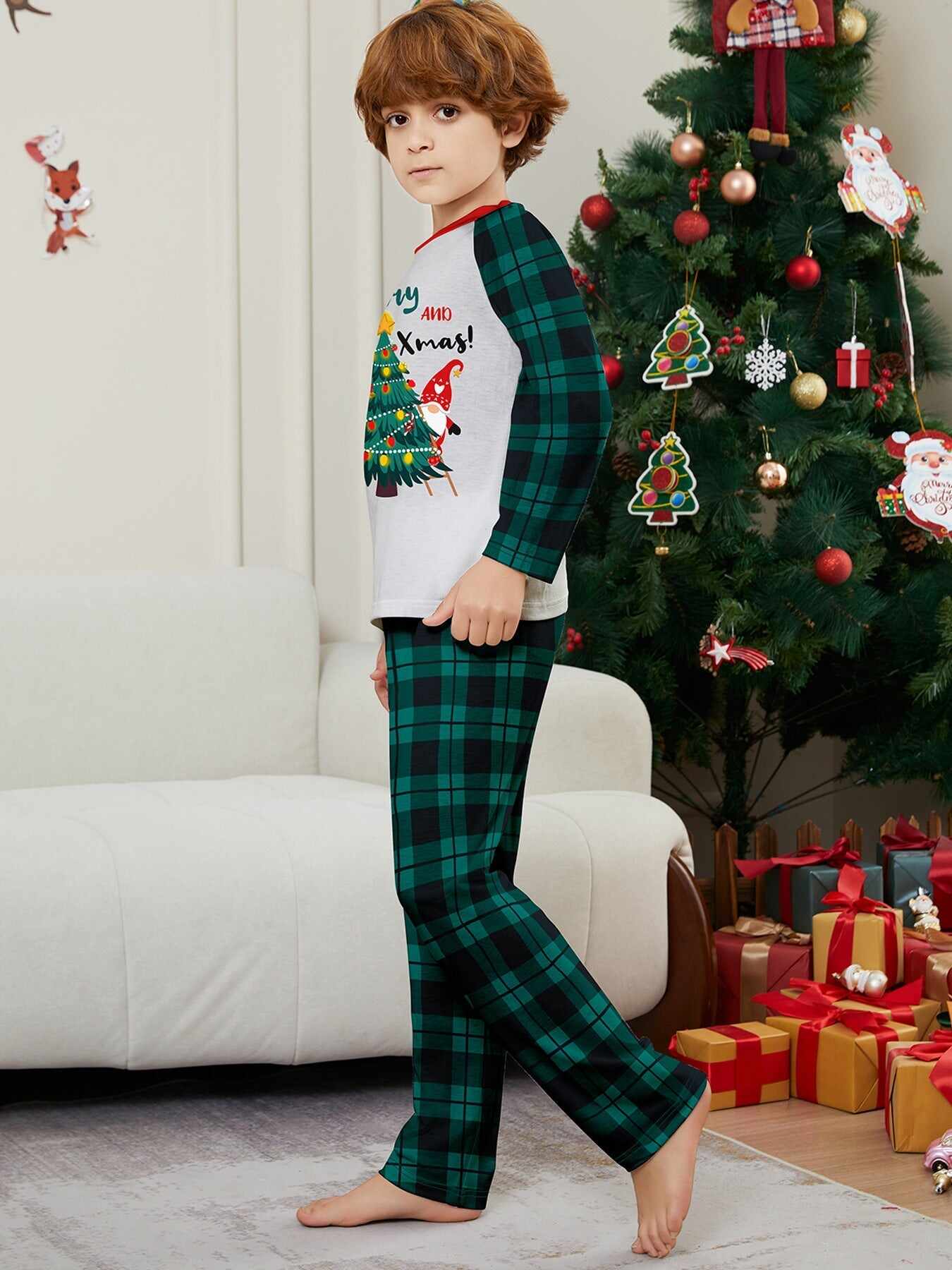 Christmas Parent-Child Santa Plaid Print Pajama Set