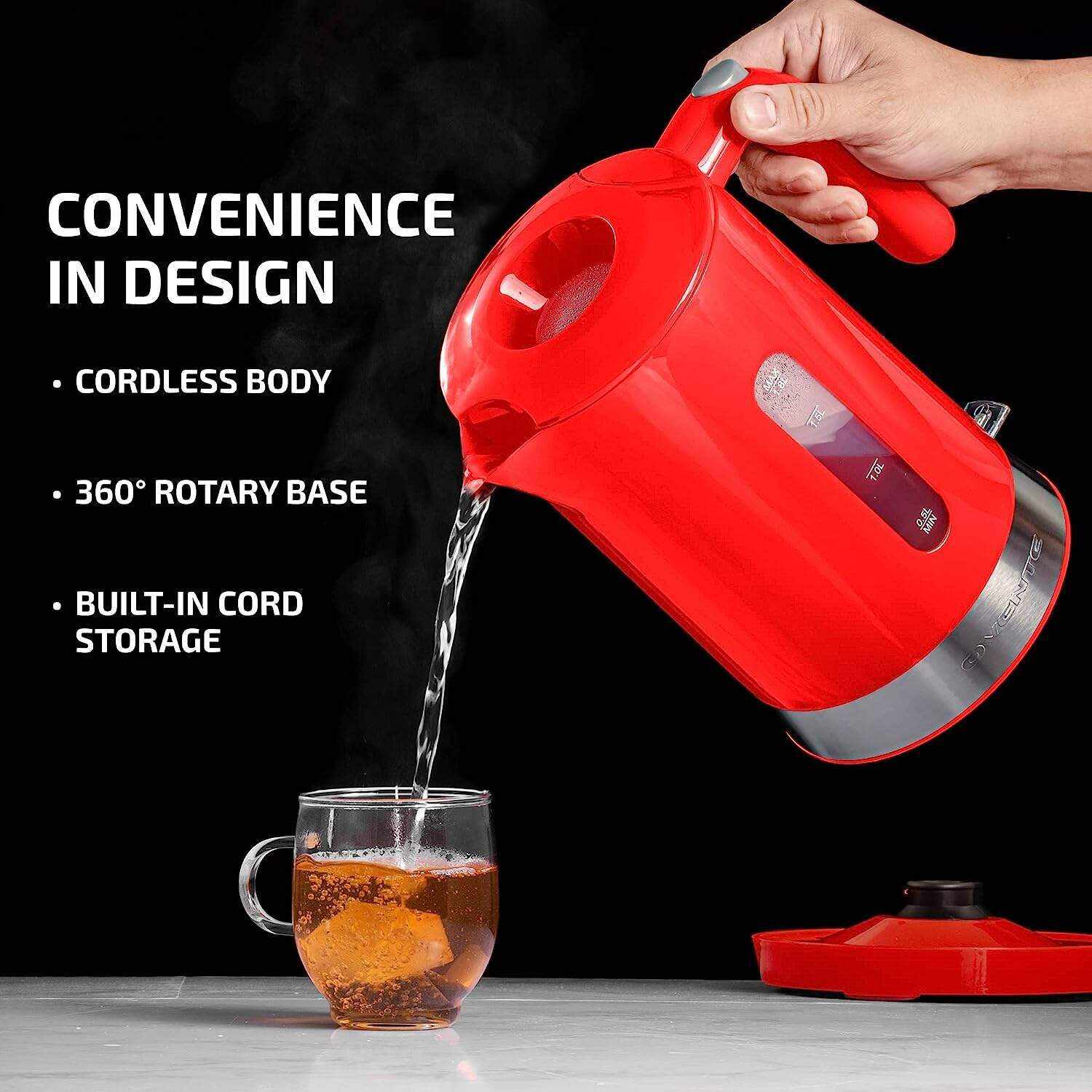 OVENTE Electric Kettle Hot Water Heater 1.7 Liter - BPA Free Fast Boiling Cordless Water Warmer - Auto Shut Off Instant Water Boiler for Coffee & Tea Pot - White KP72W
