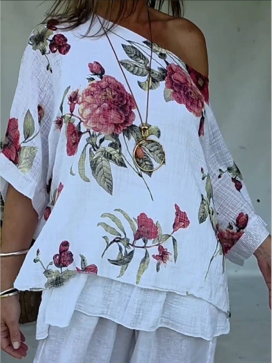 🔥Summer Arrivals🌟Loose And Cozy Floral Print Linen And Cotton Top