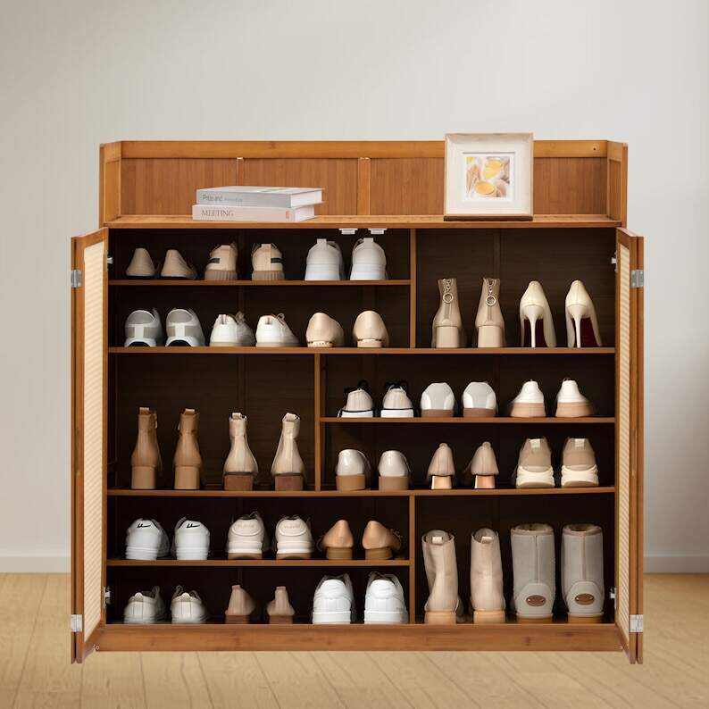 Bamboo Shoe Rack, Modern 7-Tier Storage Shelf, Large Shoe storage Shelf, Modern Doors Shoe Rack