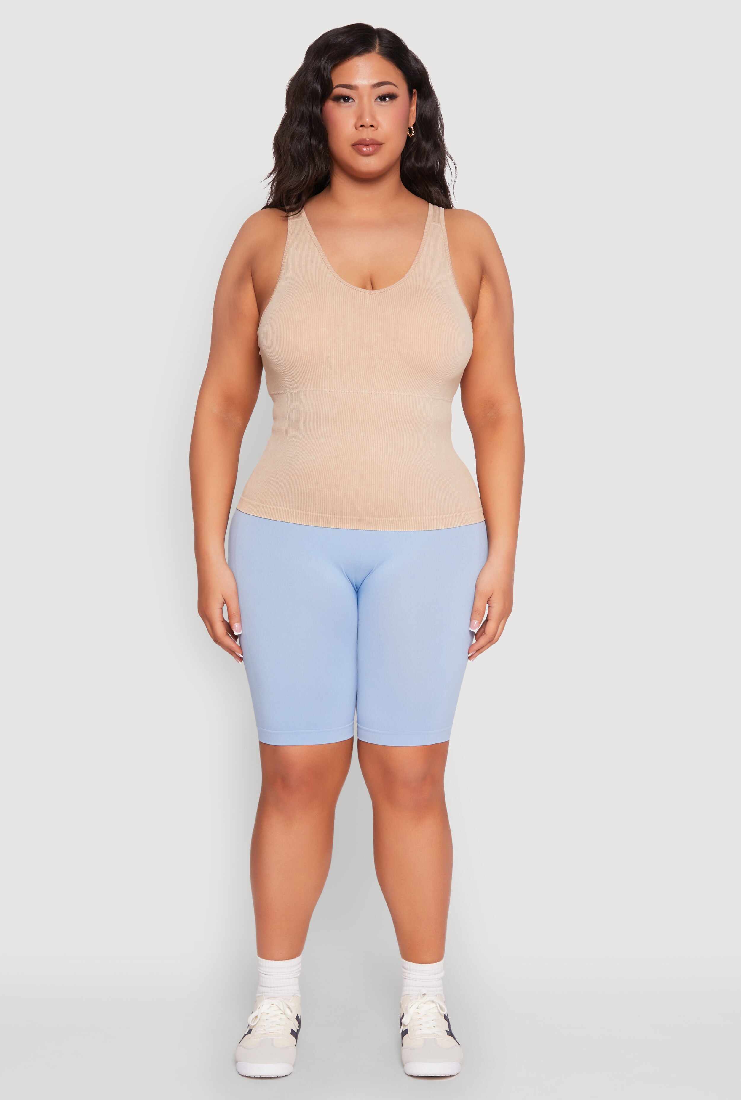 Plus Size Seamless Mineral Wash Shelf Bra Tank Top