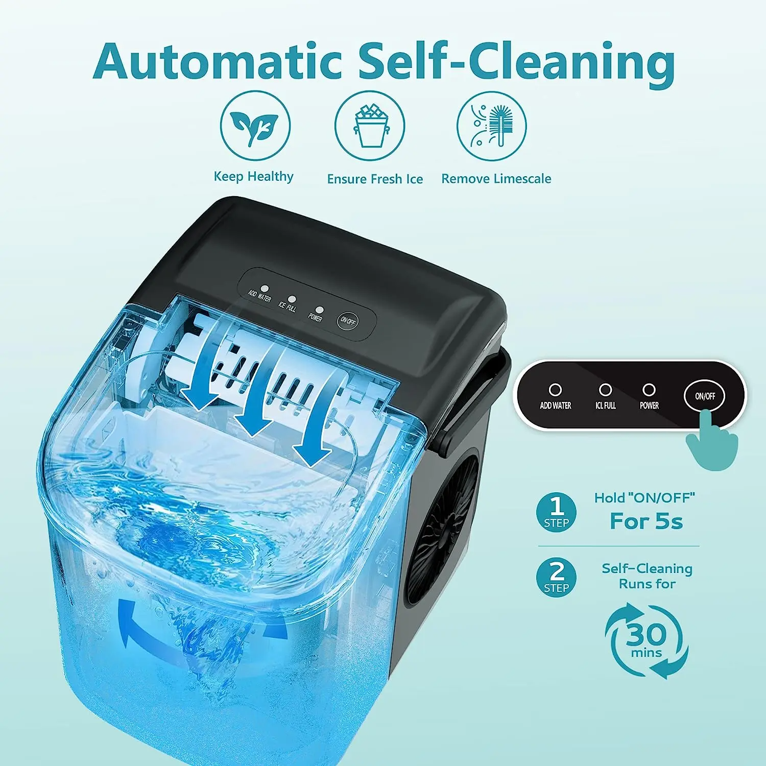 Ice Maker Countertop with Handle, 26lbs in 24Hrs, 9 Ice Cubes Ready in 6 Mins, Auto-Cleaning Portable Ice Maker with Basket and Scoop, for Home/Kitchen/Camping/RV. (2026 New Silver) Utensils