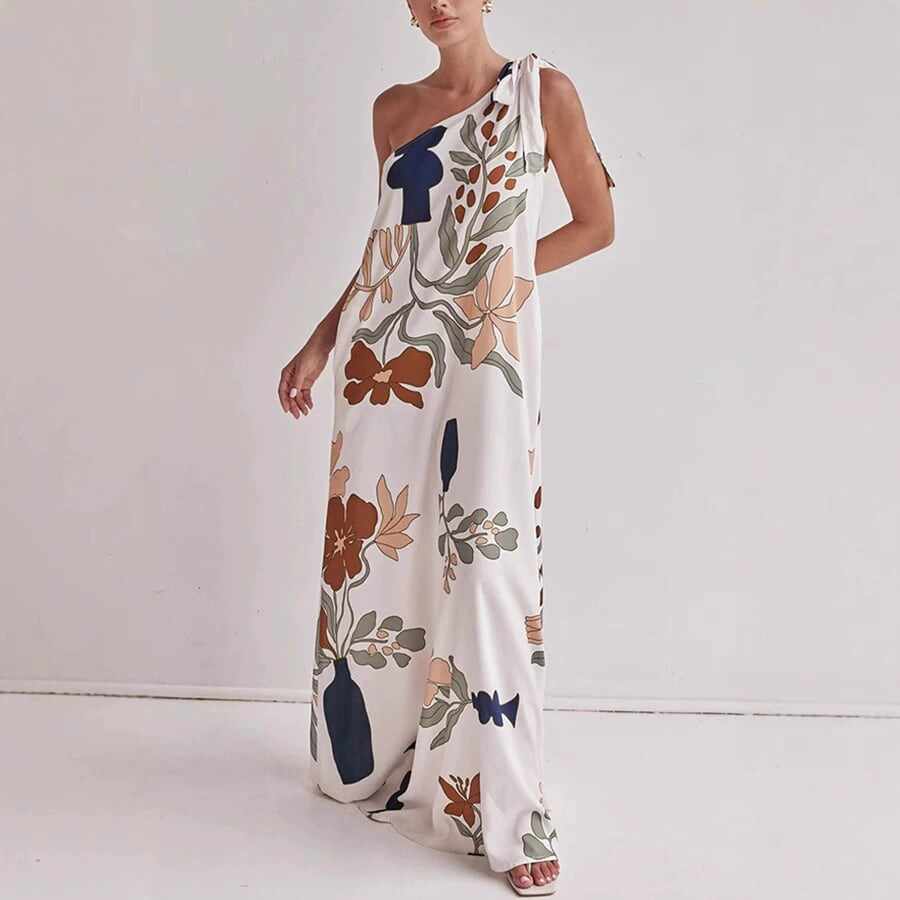 Printed One-Shoulder Maxi Dress
