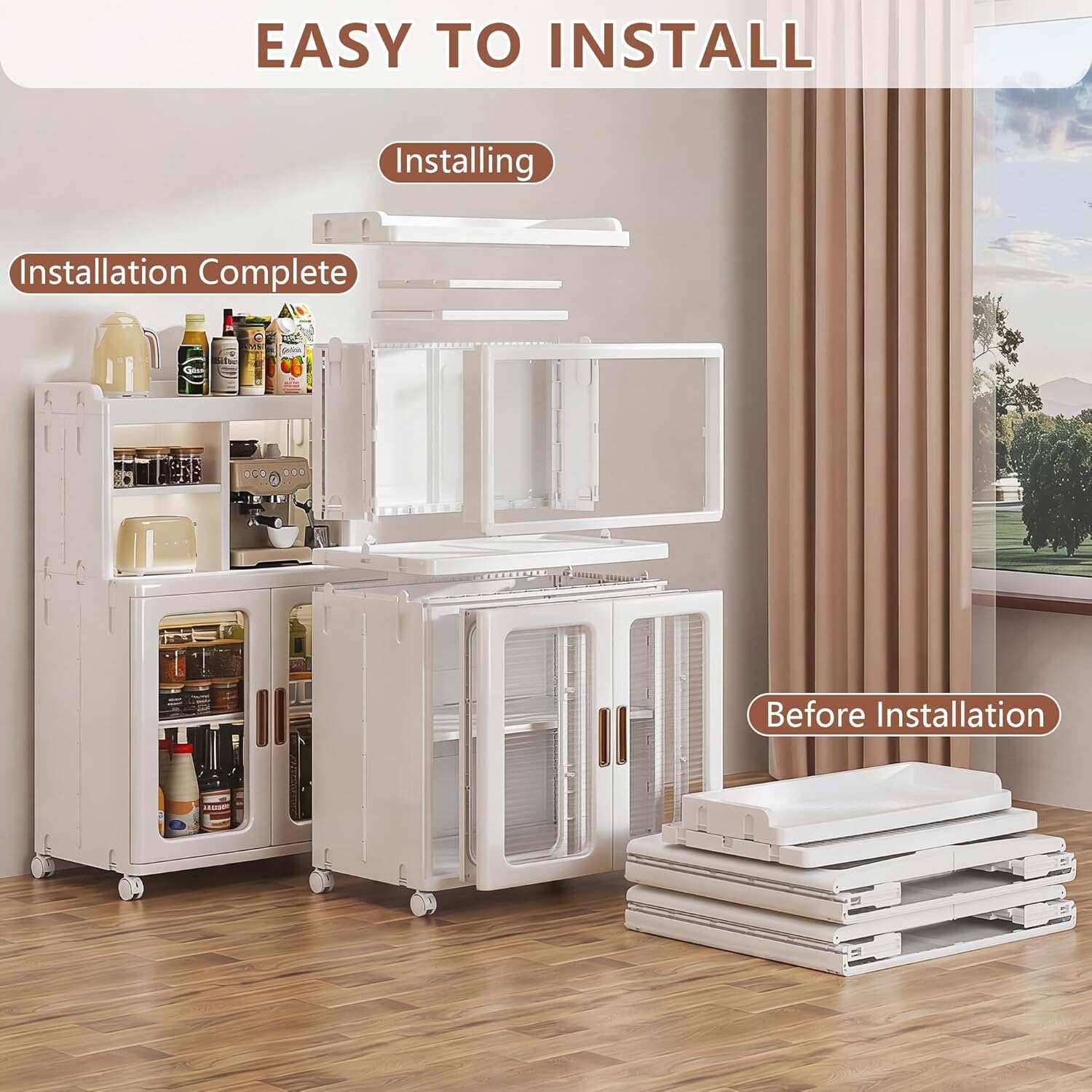 VECELO Foldable Plastic Sideboard Cabinet with Adjustable Shelves