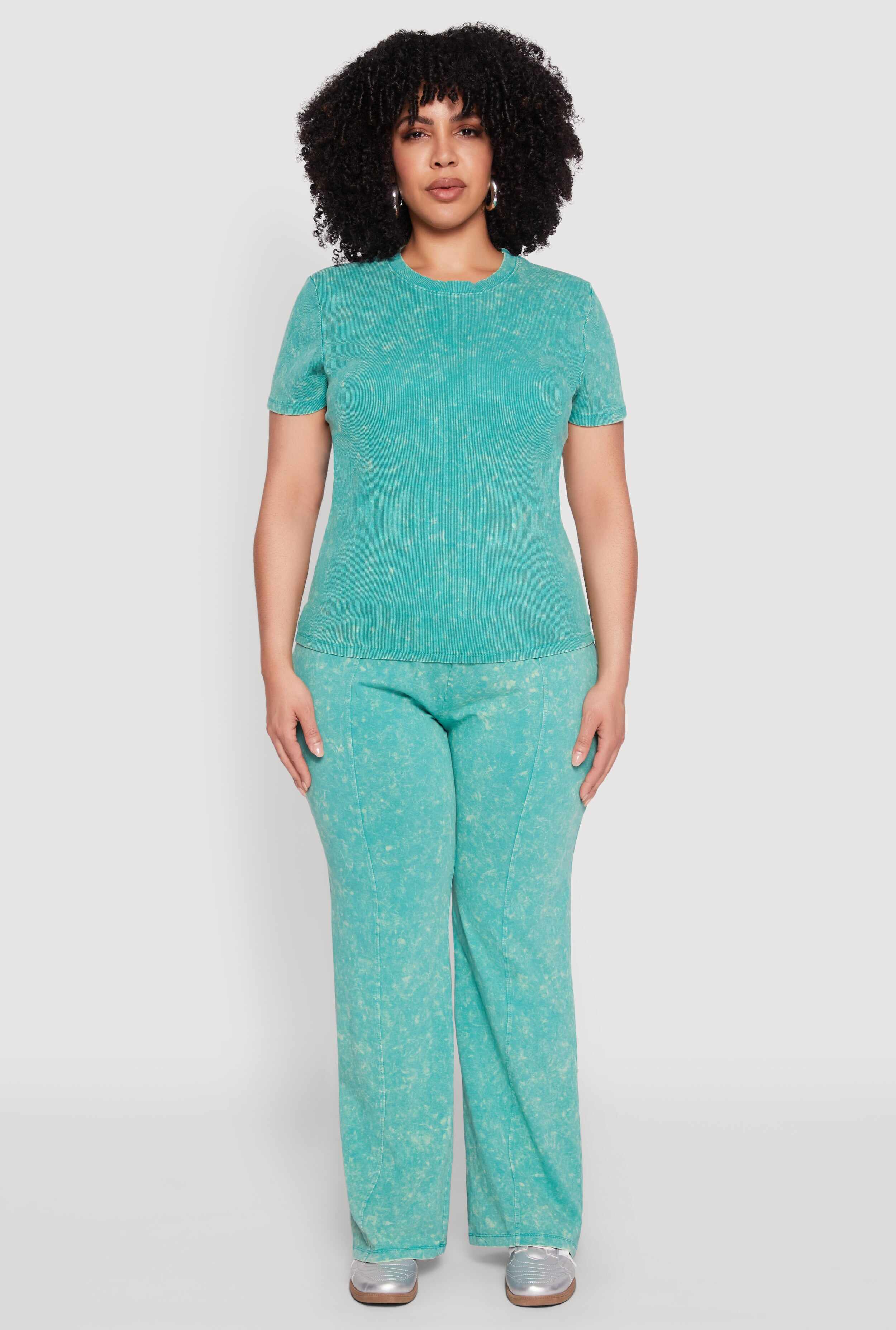 Plus Size Mineral Wash Ribbed Knit Top