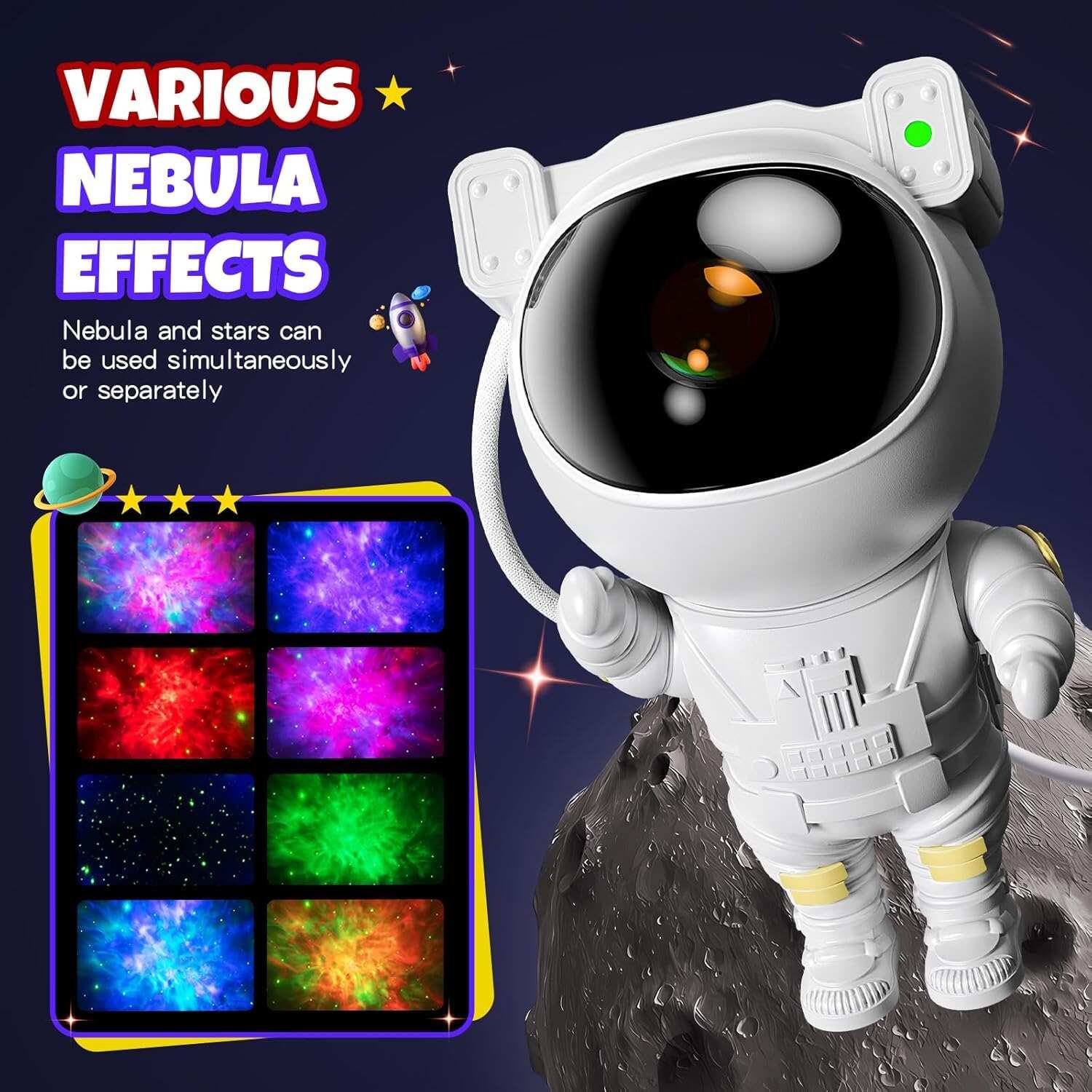 Best Quality ASTRONAUT LIGHT PROJECTOR – 360° Galaxy Star Projector with Double Magnets, Timer & Remote Control