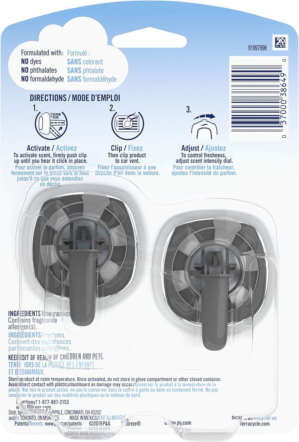 Febreze Car Air Fresheners, New Car Scent, Odor Eliminator for Strong Odors Car Vent Clips (2 Count)