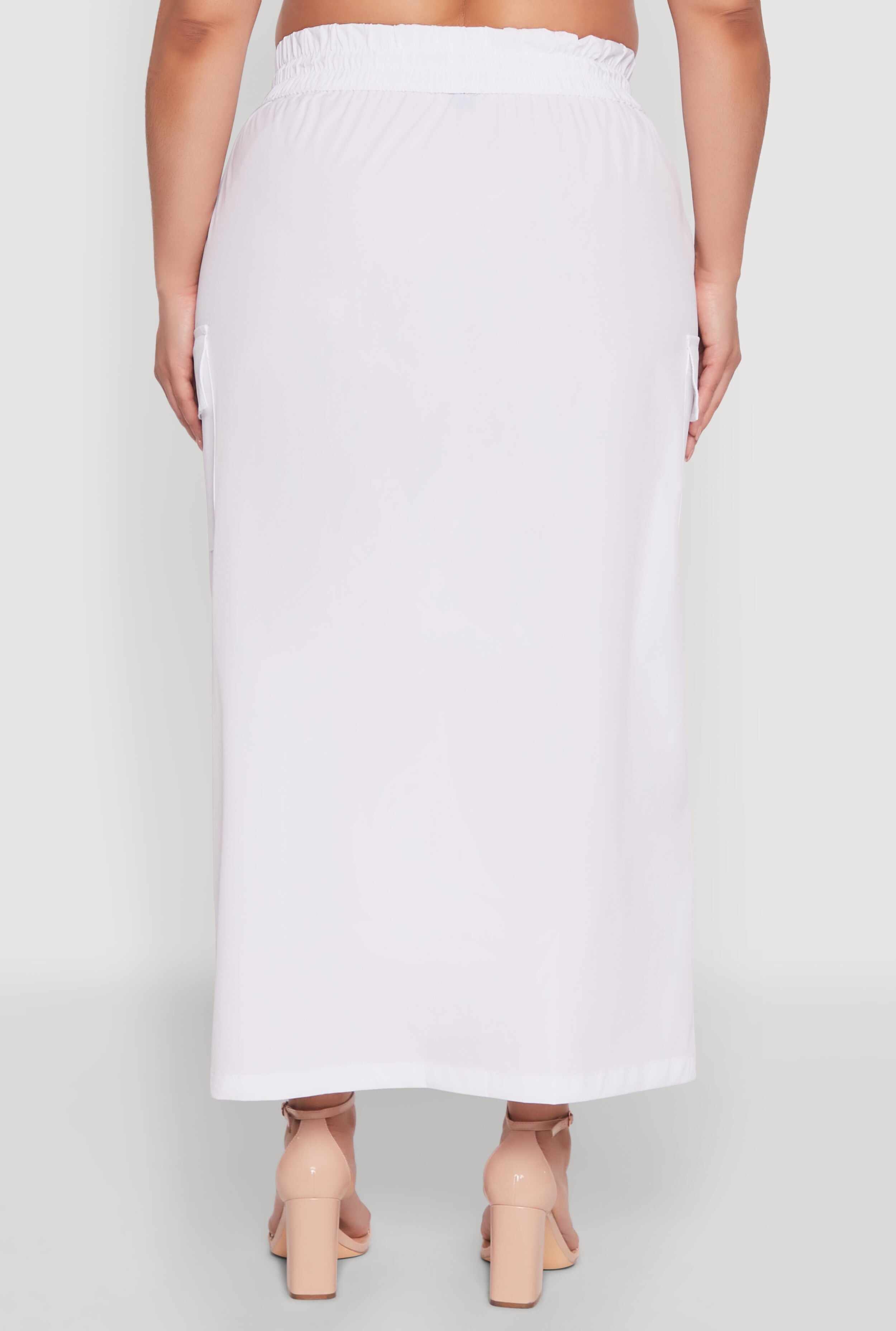 Plus Size Nylon Drawstring Cargo Maxi Skirt