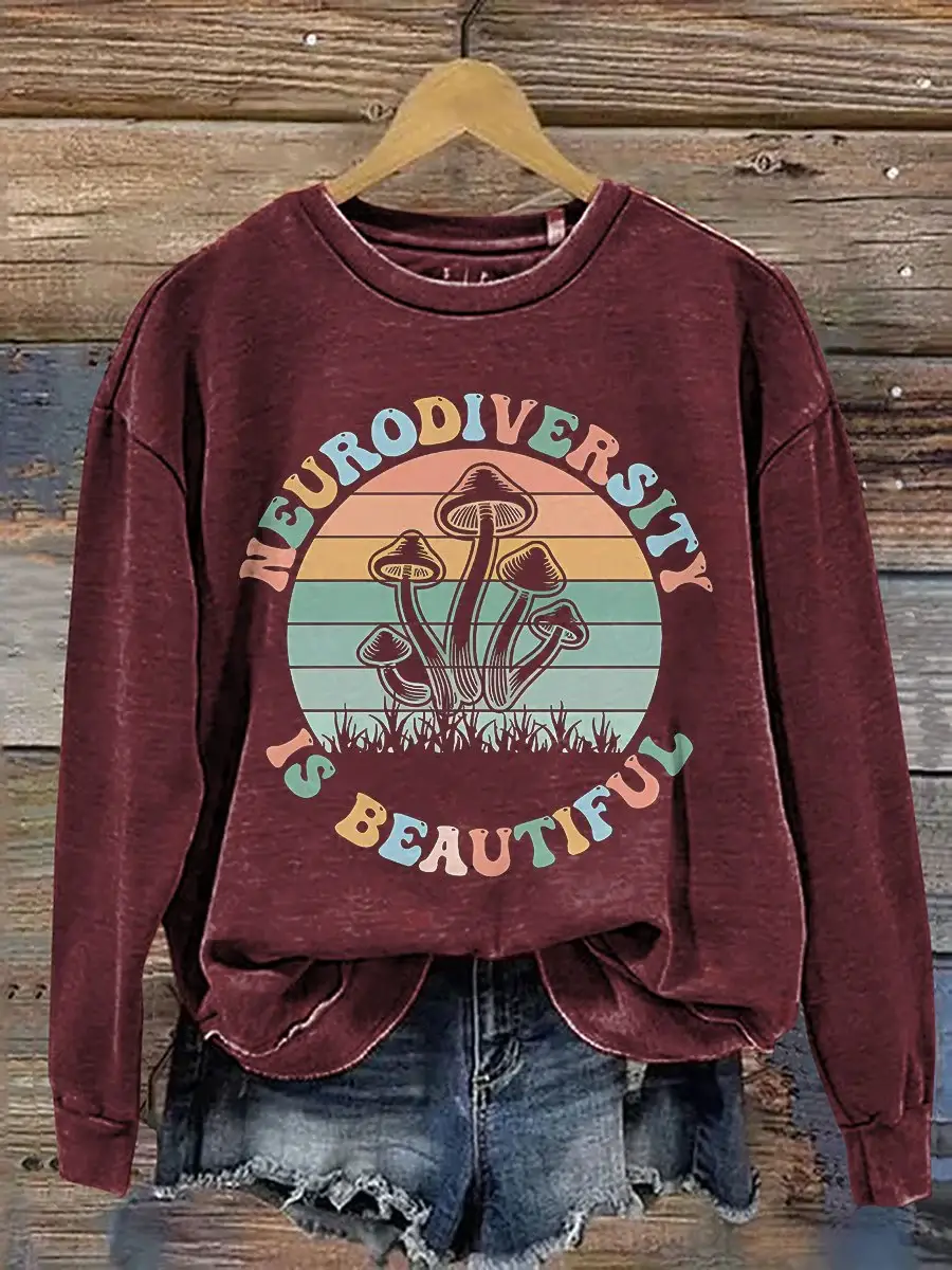 Neurodiversity Is Beautiful Autism Acceptance Casual Print Sweatshirt