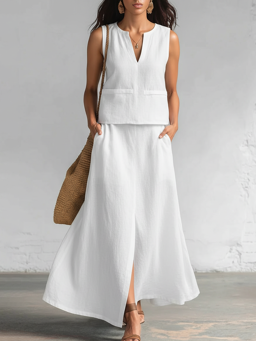 🔥Summer Arrivals🌟Minimalist And Elegant V-neck Top And Skirt Two-piece Set
