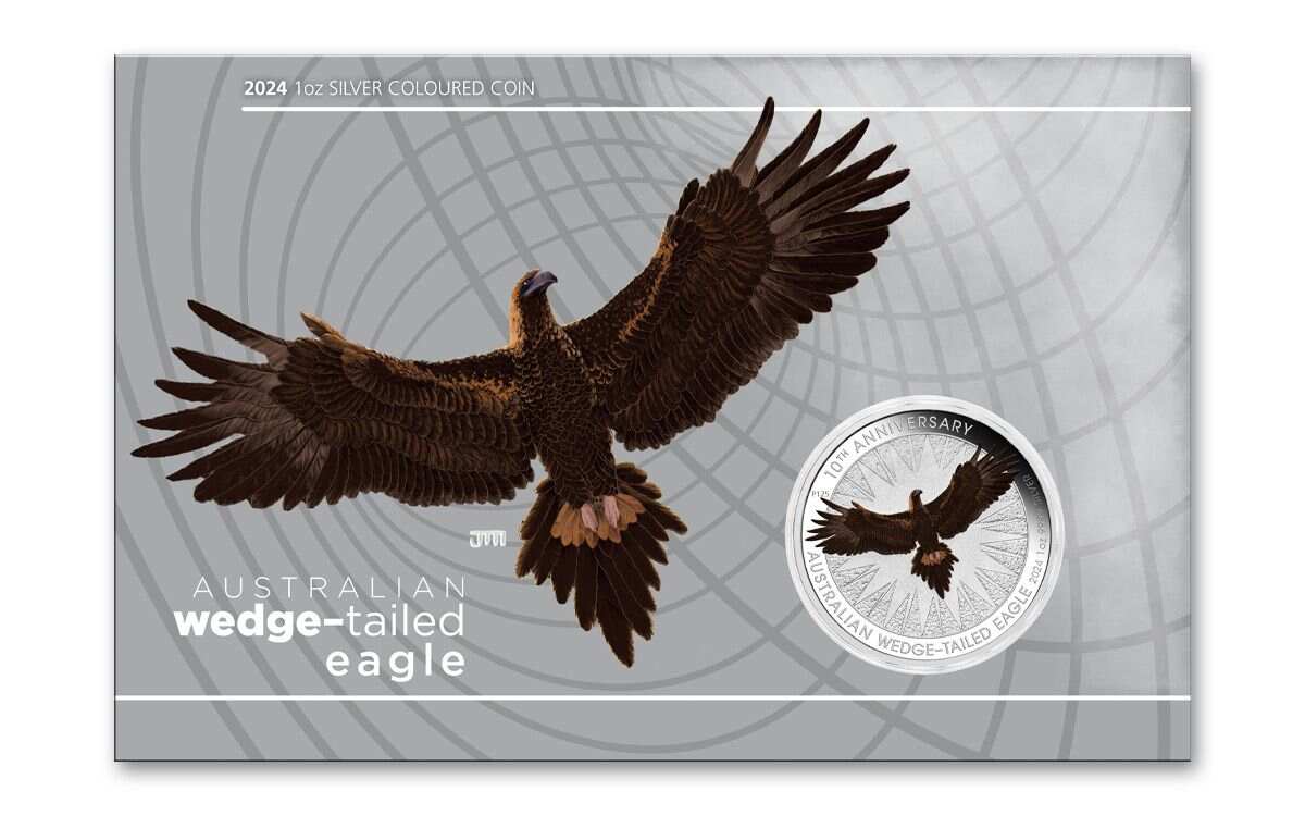 2024 Australia $1 1-oz Silver Wedge Tailed Eagle Colorized NGC MS70 First Releases w/Flag Label & Mercanti Signature