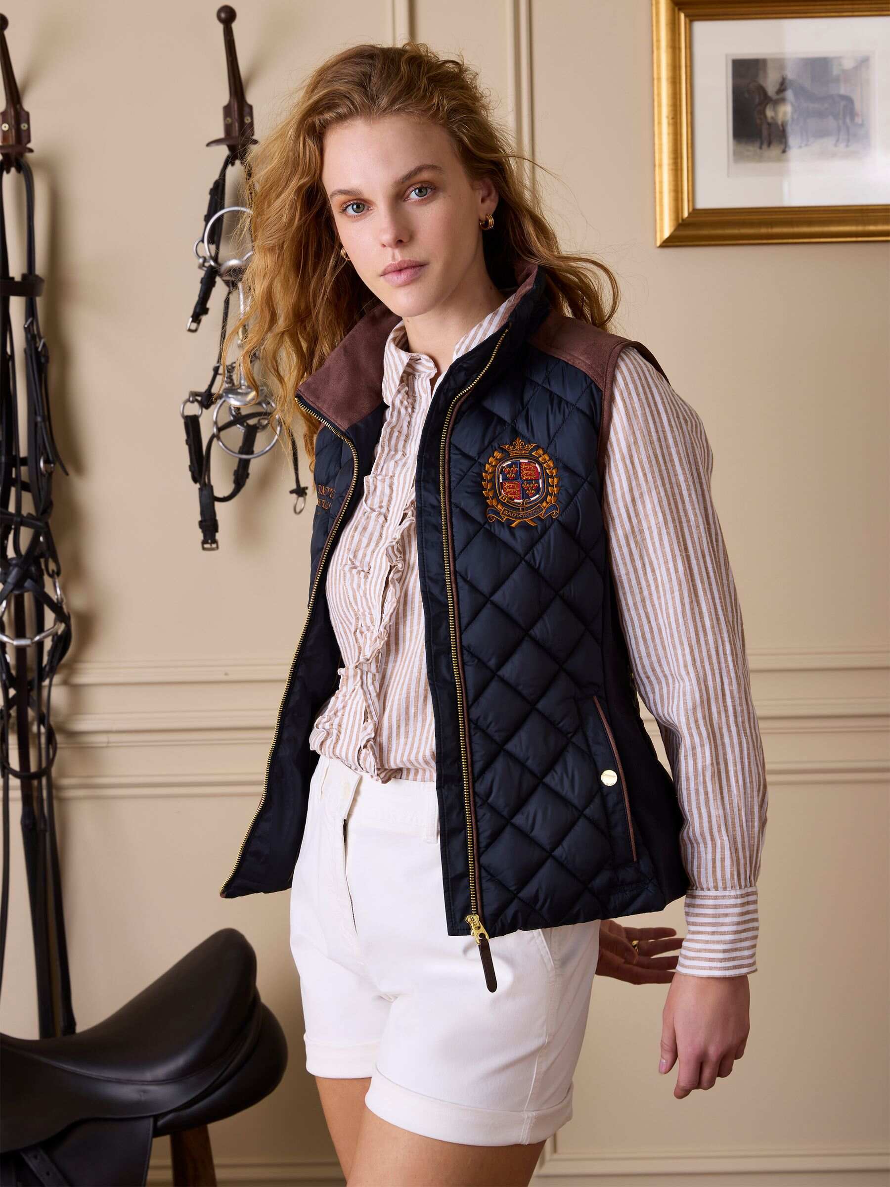 Official Badminton Navy Showerproof Diamond Quilted Gilet