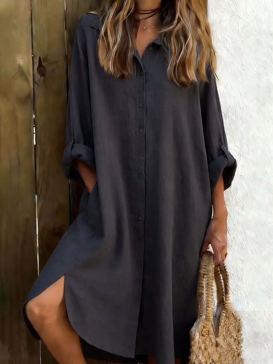 🔥Summer Arrivals🌟Retro Solid Color Long-sleeved Cotton And Linen Shirt