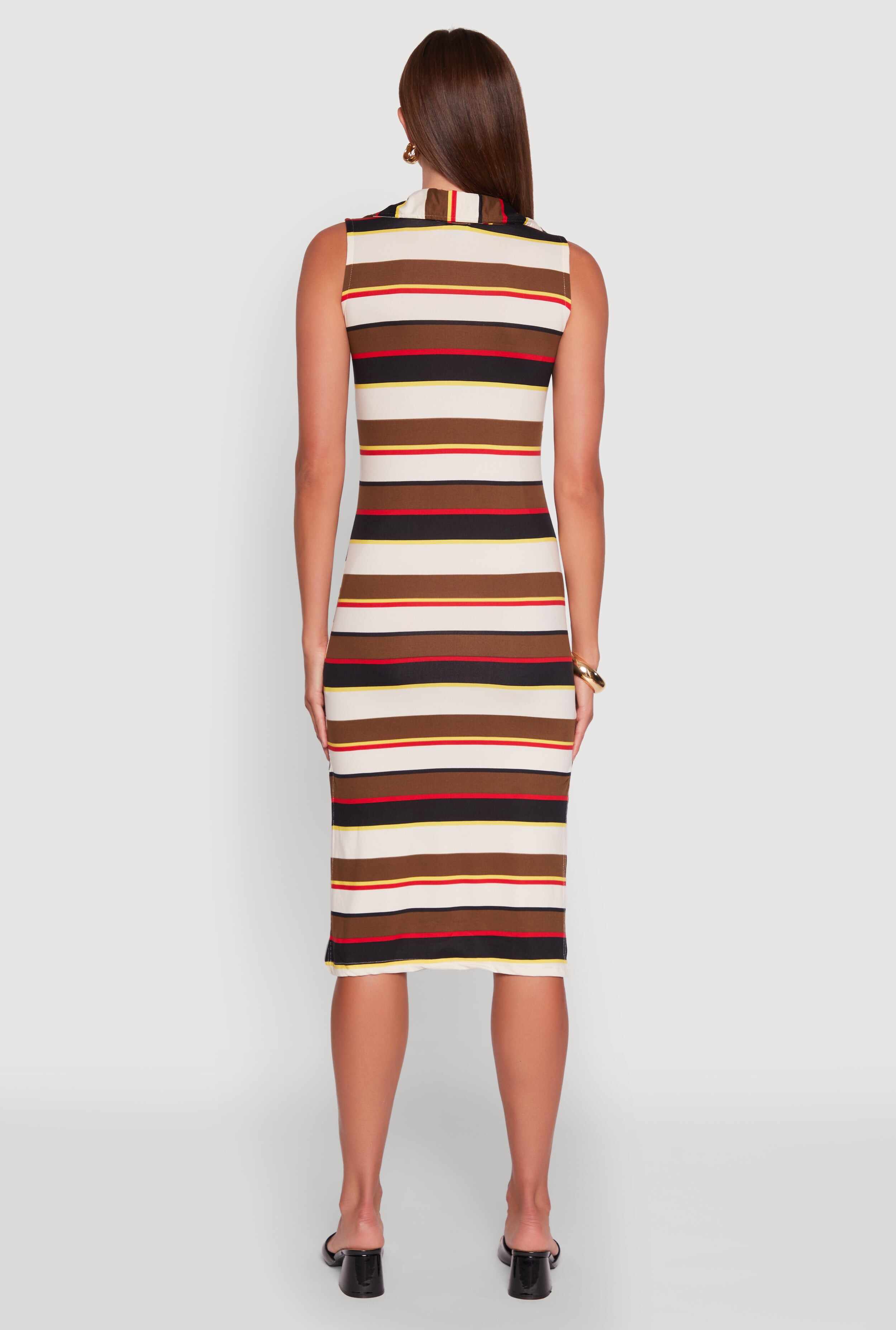 Striped Sleeveless Side Slit Shirt Dress