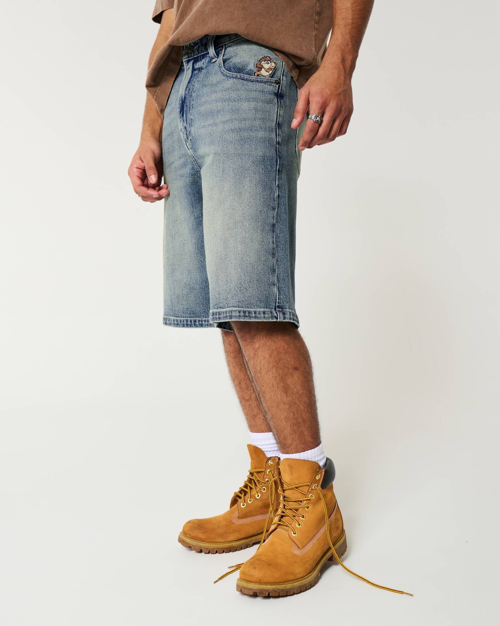 Washed Black Cat Graphic Super Baggy Denim Shorts