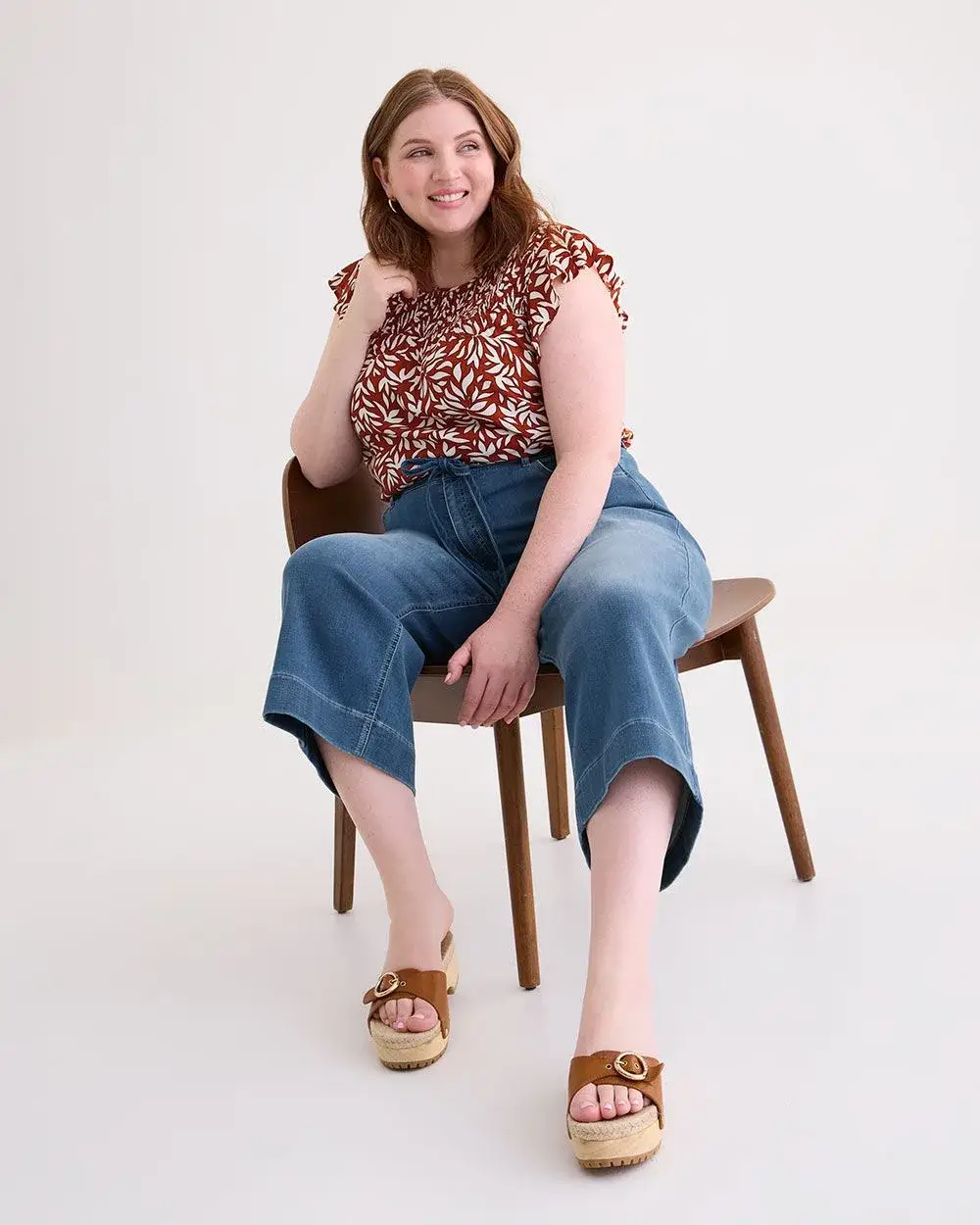 Long Swing Top with Short Ruffled Sleeves