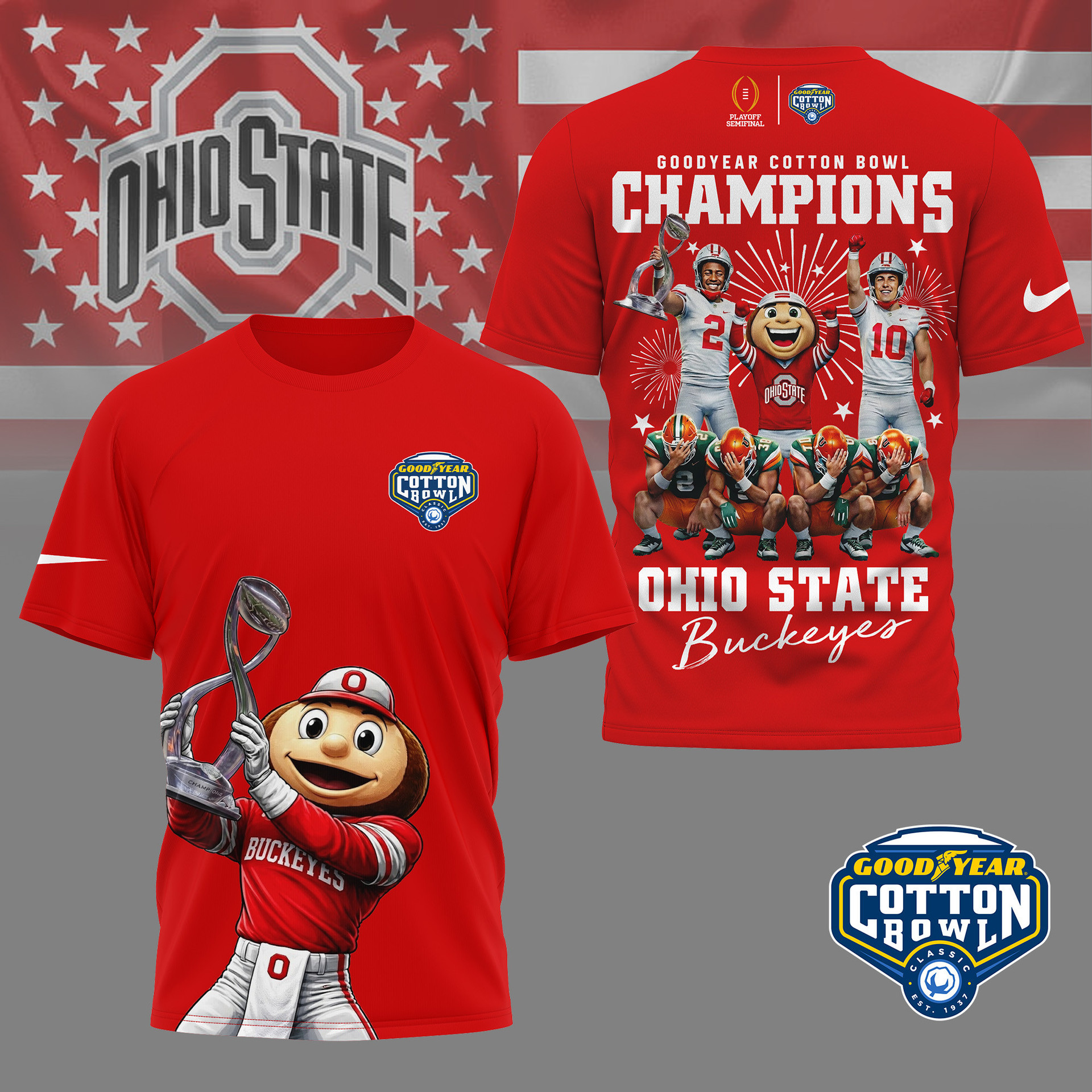 Ohio State Buckeyes | Premium NCAA Goodyear Cotton Bowl Champions 3D Shirt HI