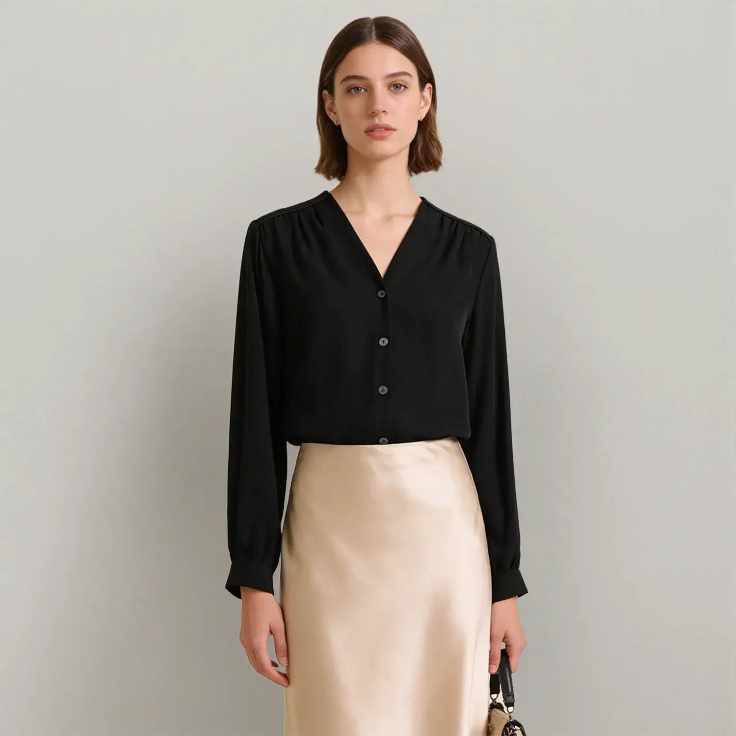 Women's Silk Crepe de Chine Blouse V-Neck