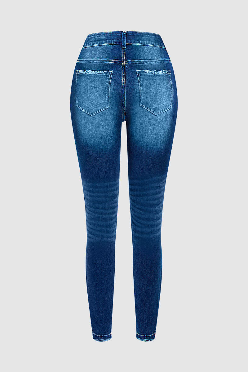 Wash Raw Hem High Rise Stretchy Skinny Jeans