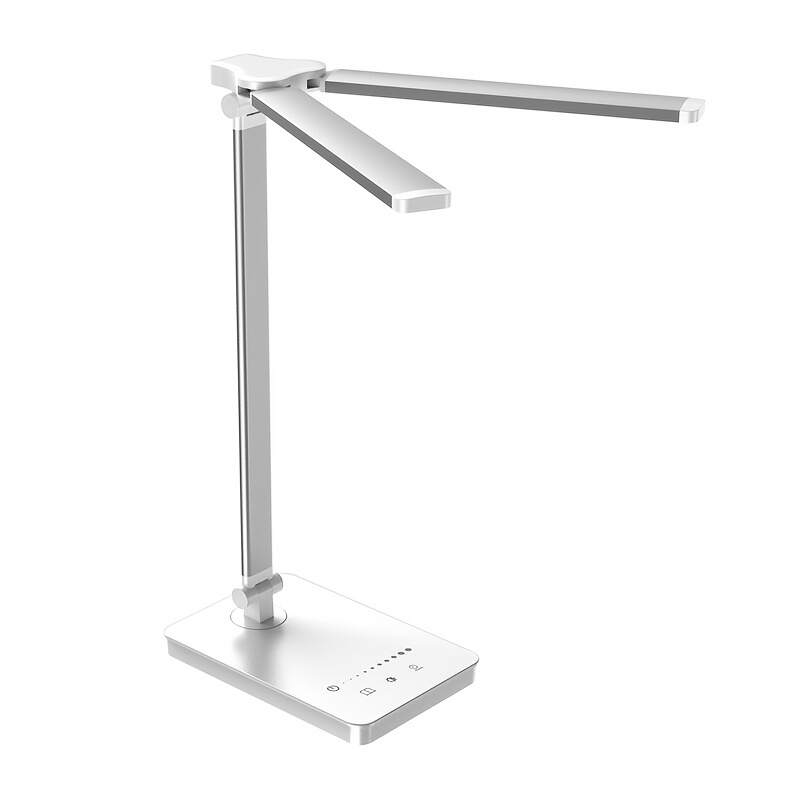 Dimmable Double-Head LED Desk Lamp, Adjustable Swing-Arm Table Lamp, Eye-Care Technology, 5 Color Modes, 5 Brightness Levels, Touch Control, with 45min Auto Timer, USB Powered, for Home Office, Bedroom, Study Room