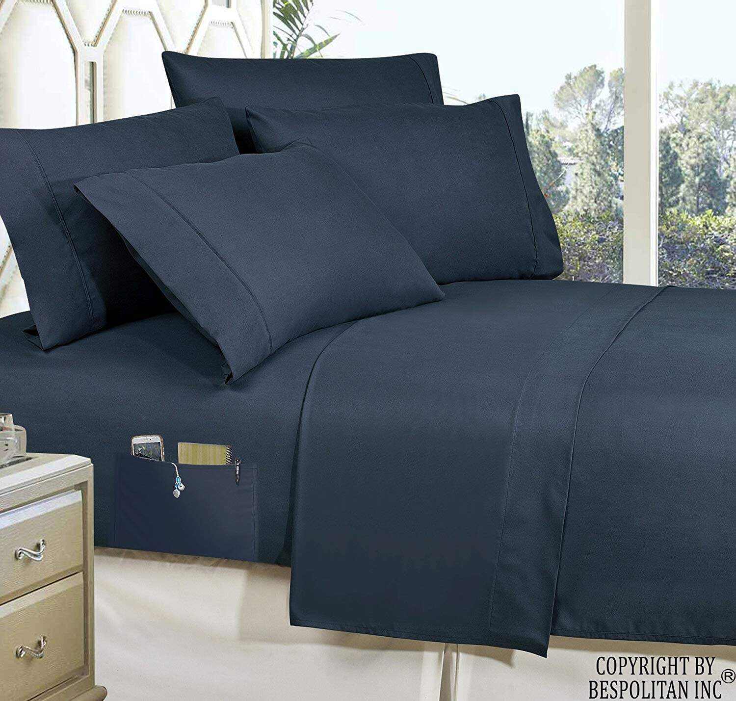 Bed-in-a-Bag Comforter 8 pcs Complete Set Silky Soft Double Sided Pockets