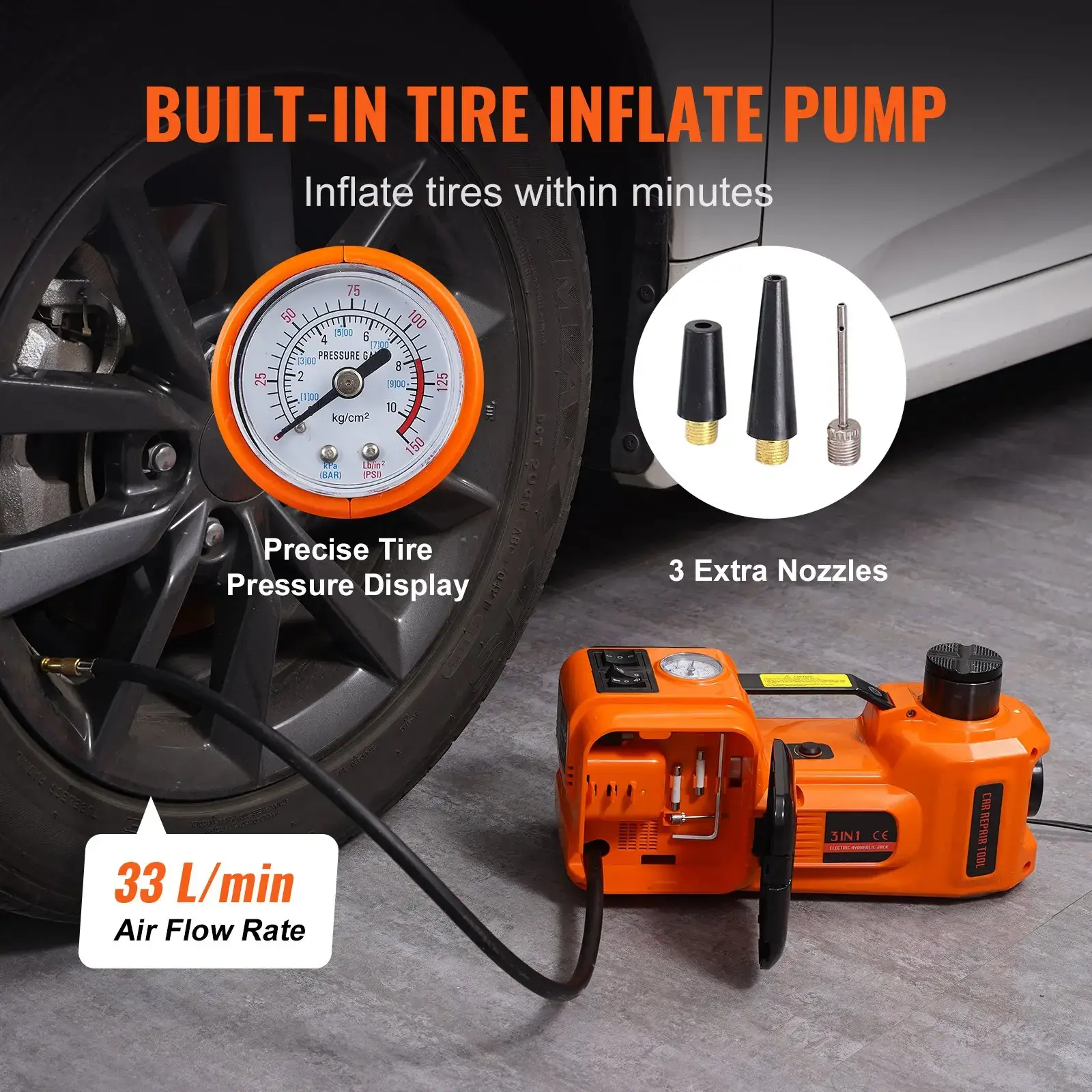 5 Ton Electric Hydraulic Car Jack Kit, Portable Auto Lift with Impact Wrench, Built-in Tire Inflator & LED Light, Tire Change Tool for Sedan SUV MPV Truck Garage & Roadside Repair