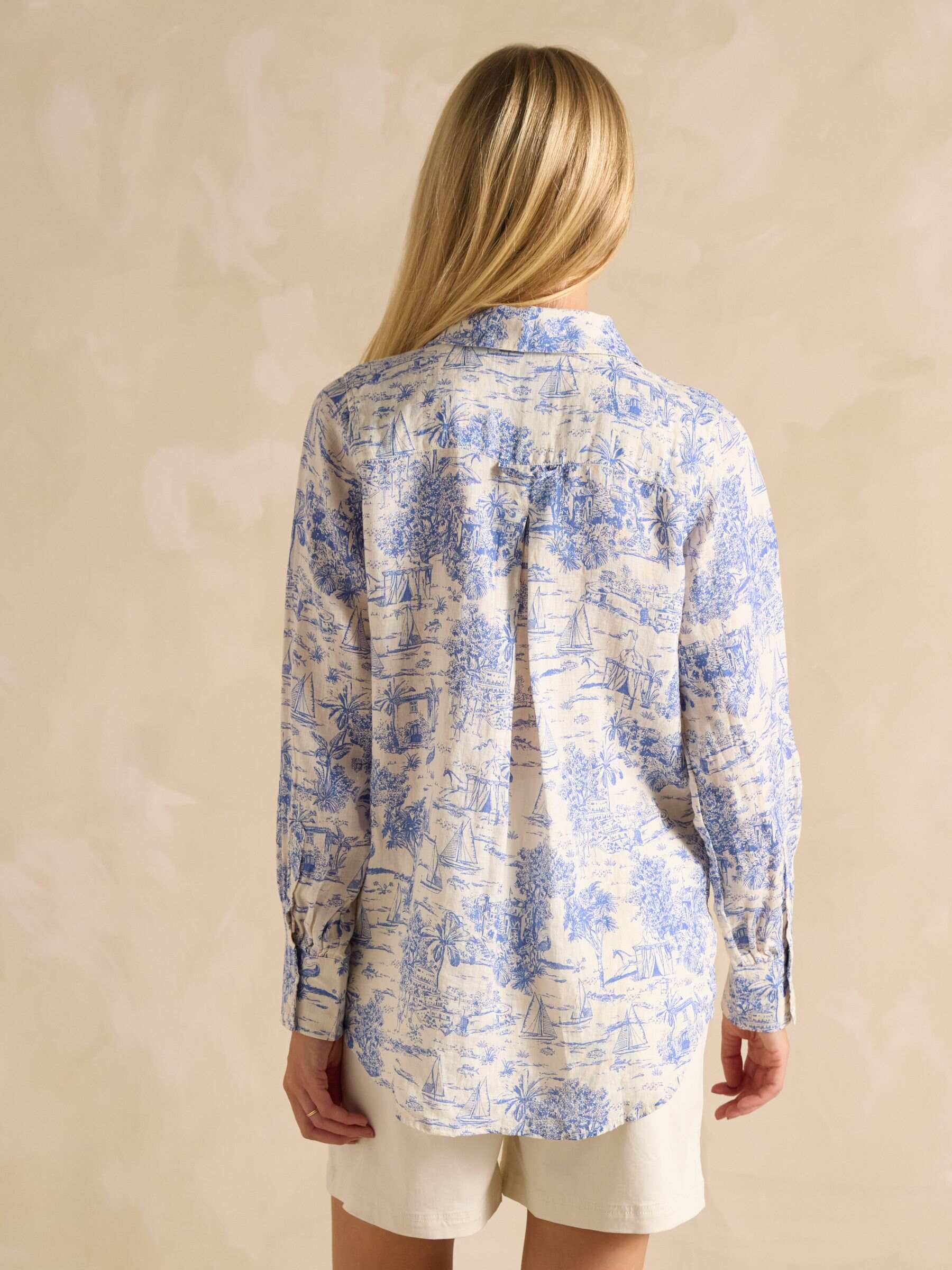 Maeva Blue/White Toile de Jouy Relaxed Fit 100% Linen Shirt