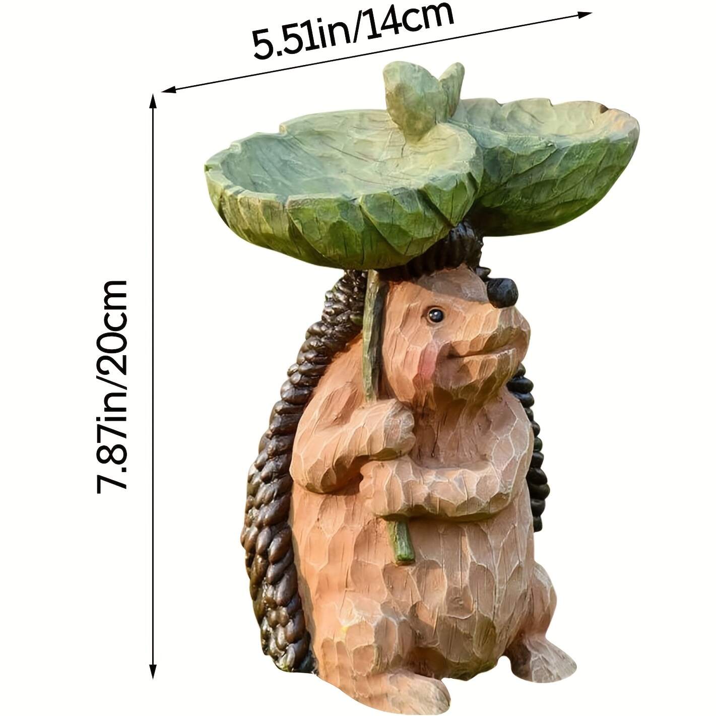 1pc  Hedgehog Bird Bath Tray Statue Ornaments, Cute Animal Resin Bird Feeder Figurine, Exquisite Bird Bath Artwork Sculpture For Garden Lawn Yard Patio Decor
