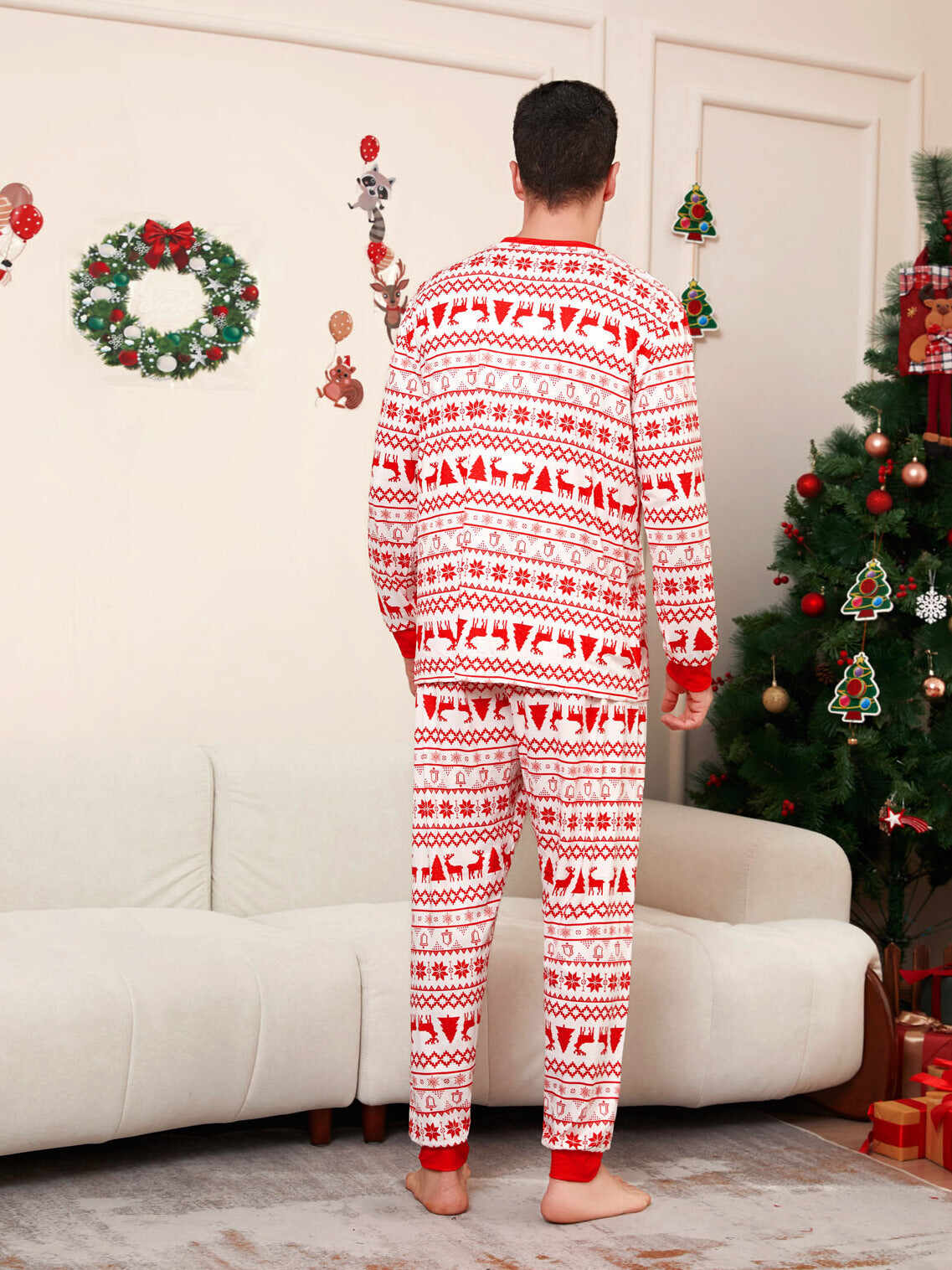 Moose Cartoon Printed Family Matching Christmas Pajamas Sets