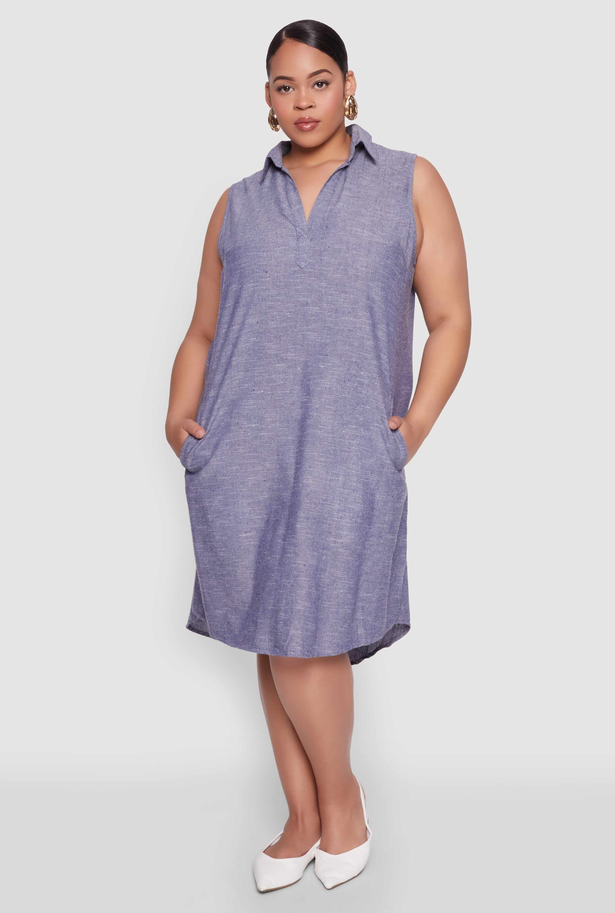 Plus Size Marled Chambray Midi Dress