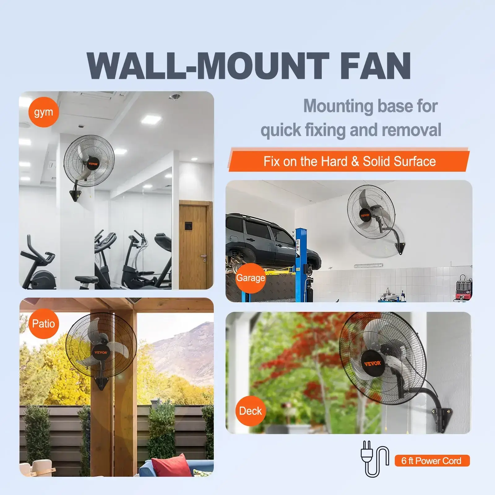 Oscillating Wall Mount Fan,  20 Inch, 3-speed High Velocity Max. 4650 CFM Industrial Wall Fan, Commercial or Residential for Warehouse, Greenhouse, Workshop, Patio, Basement, Black