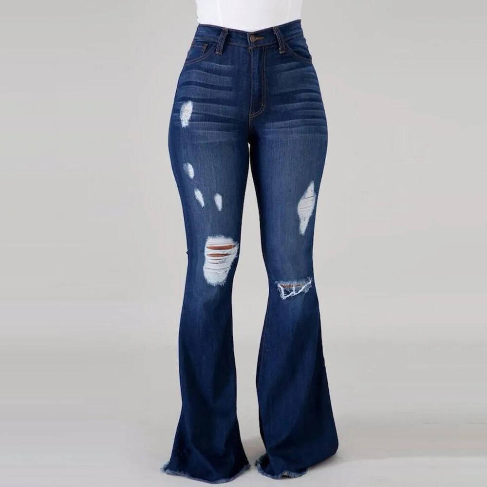 Women's Stretch Ripped High-waisted Flared Jeans