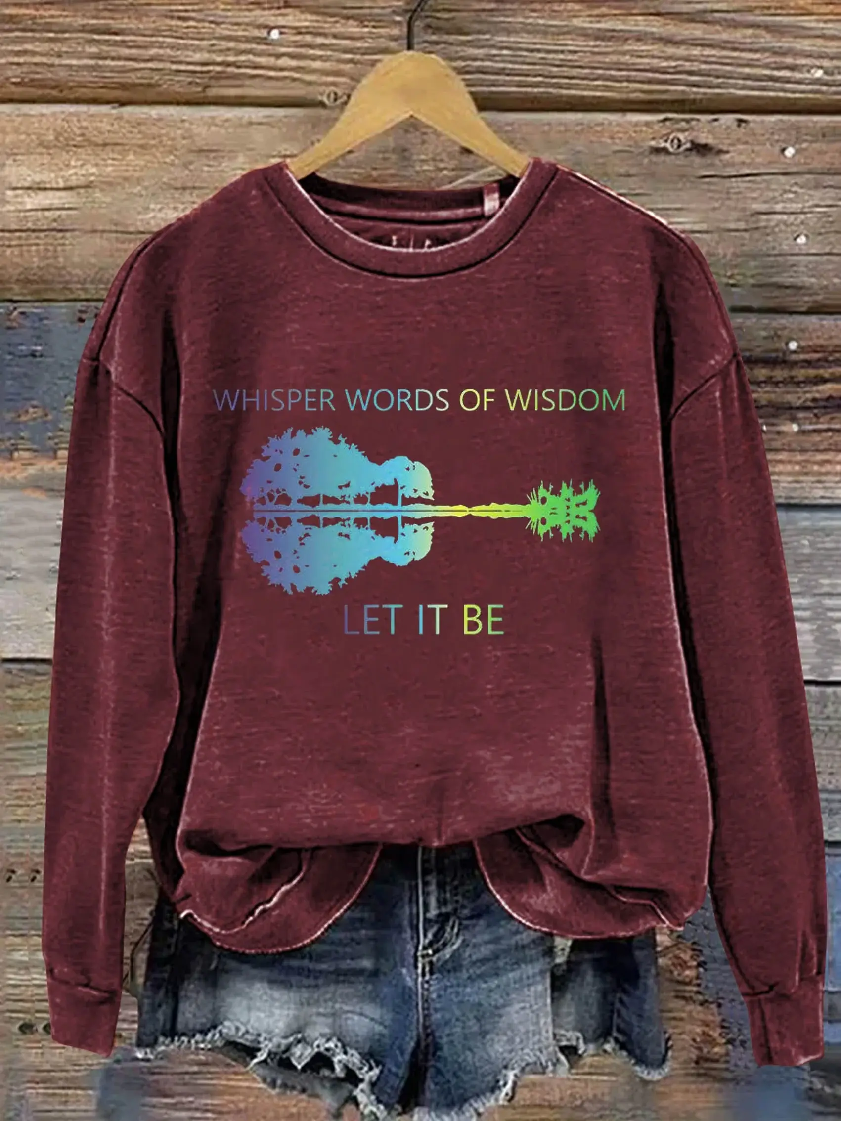 Whisper Words of Wisdom Let It Be Guitar Lake Shadow Art Print Pattern Casual Sweatshirt
