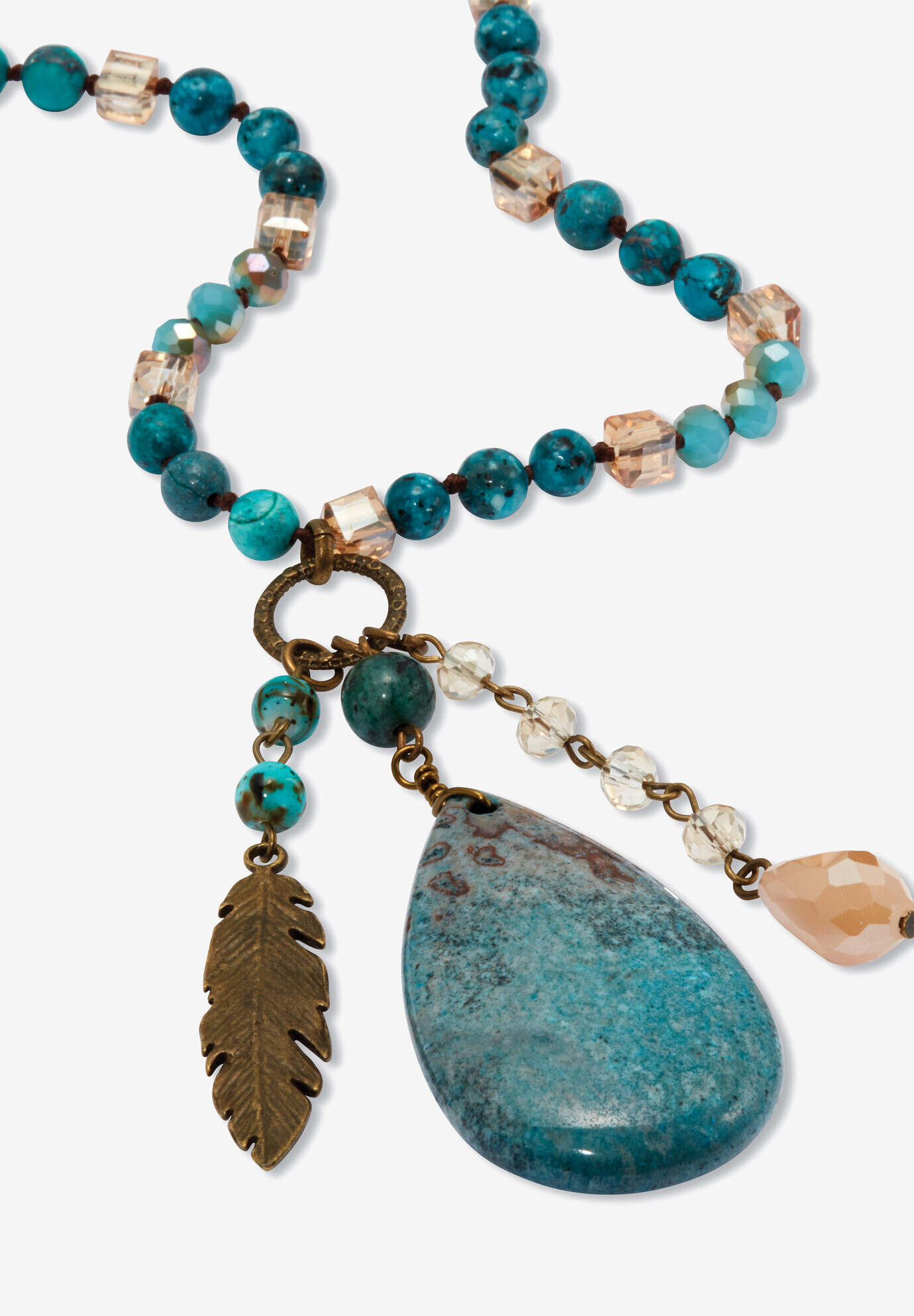 Genuine Jasper Antiqued Goldtone Boho Drop Necklace, 34 Inches