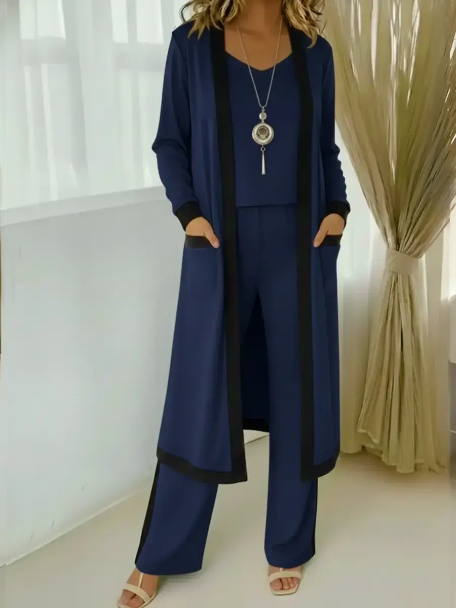 Women's Cozy Cotton Cardigan Vest and Pants Three-Piece Set