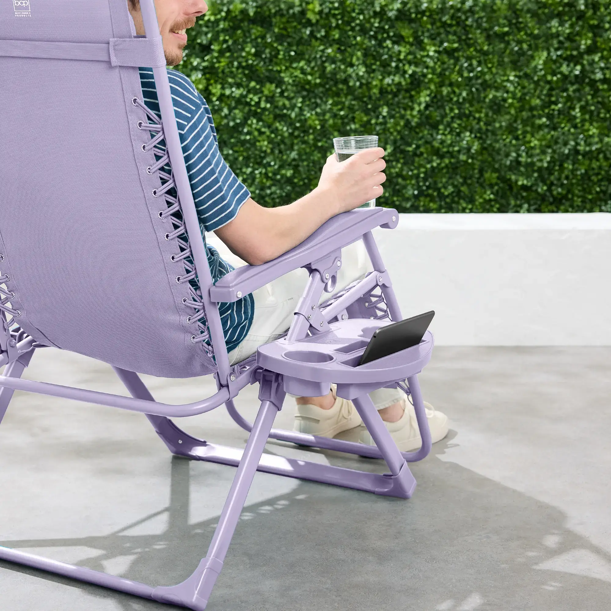 Monochromatic Zero Gravity Chair, Folding Patio Recliner w/Side Tray, Headrest