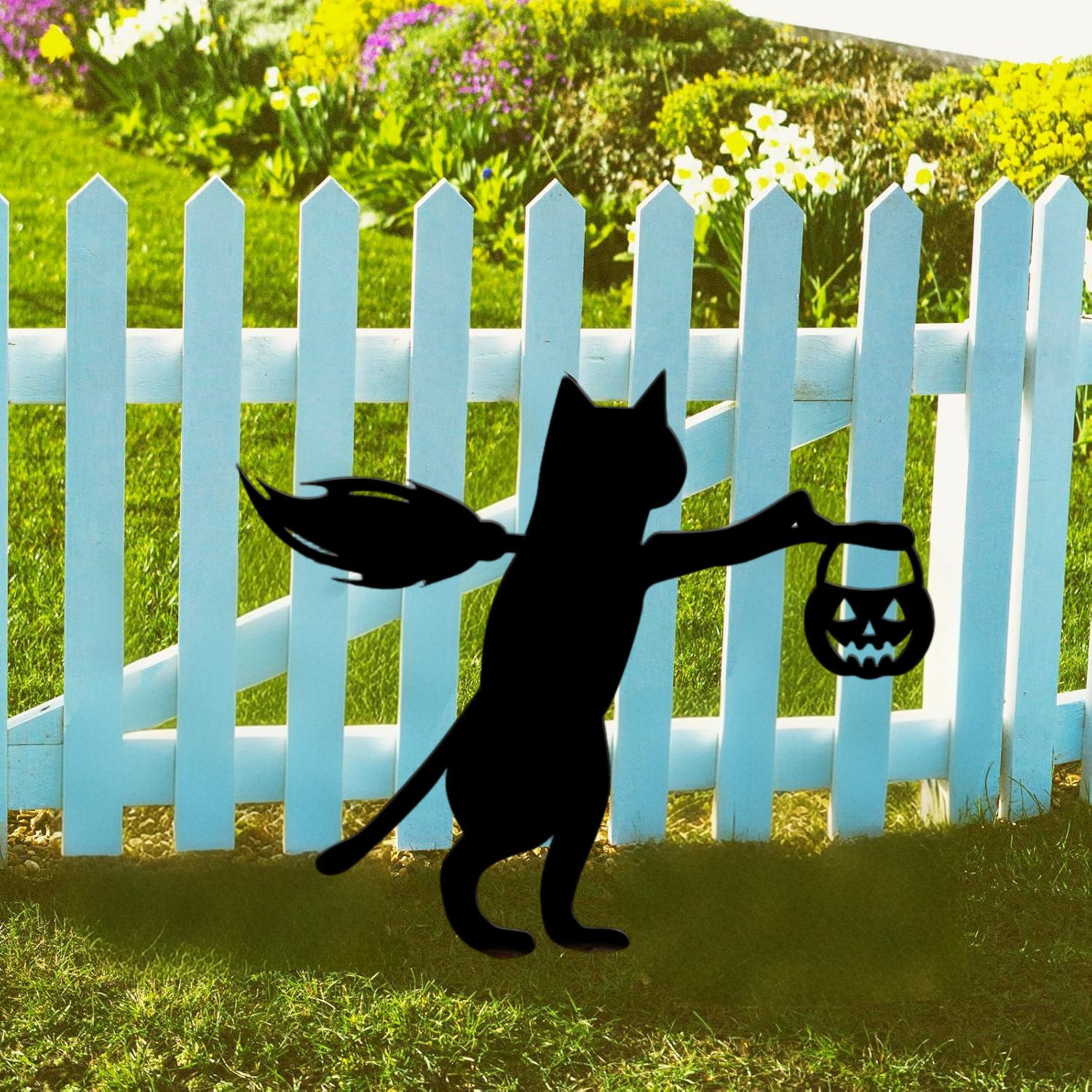Halloween Cat Metal Yard Stake - Adorable Cat Sign