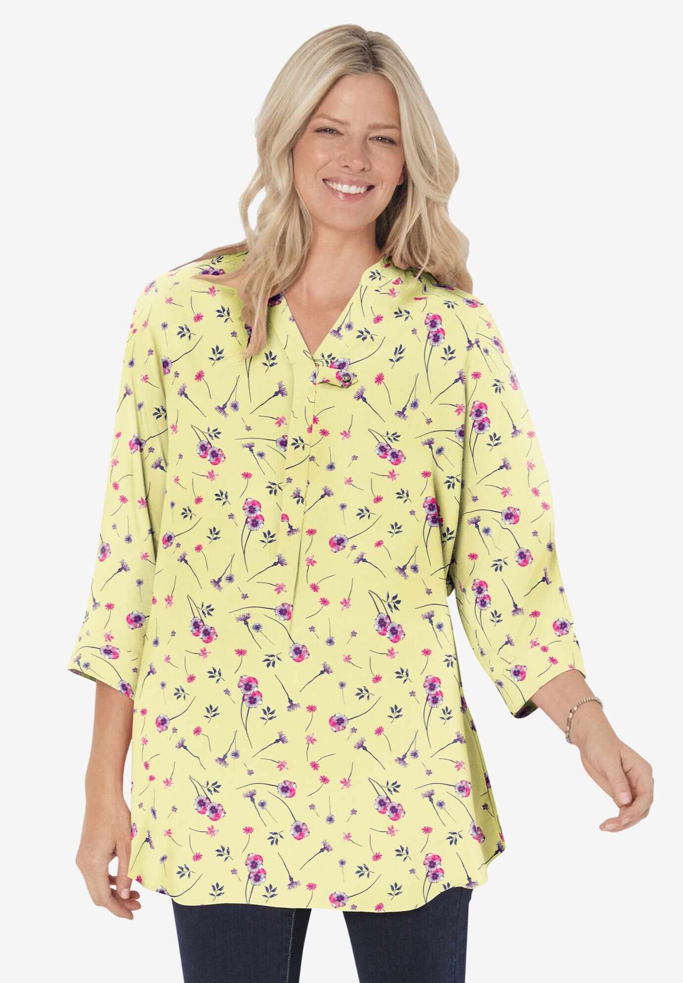 Three-Quarter Sleeve Tab-Front Tunic