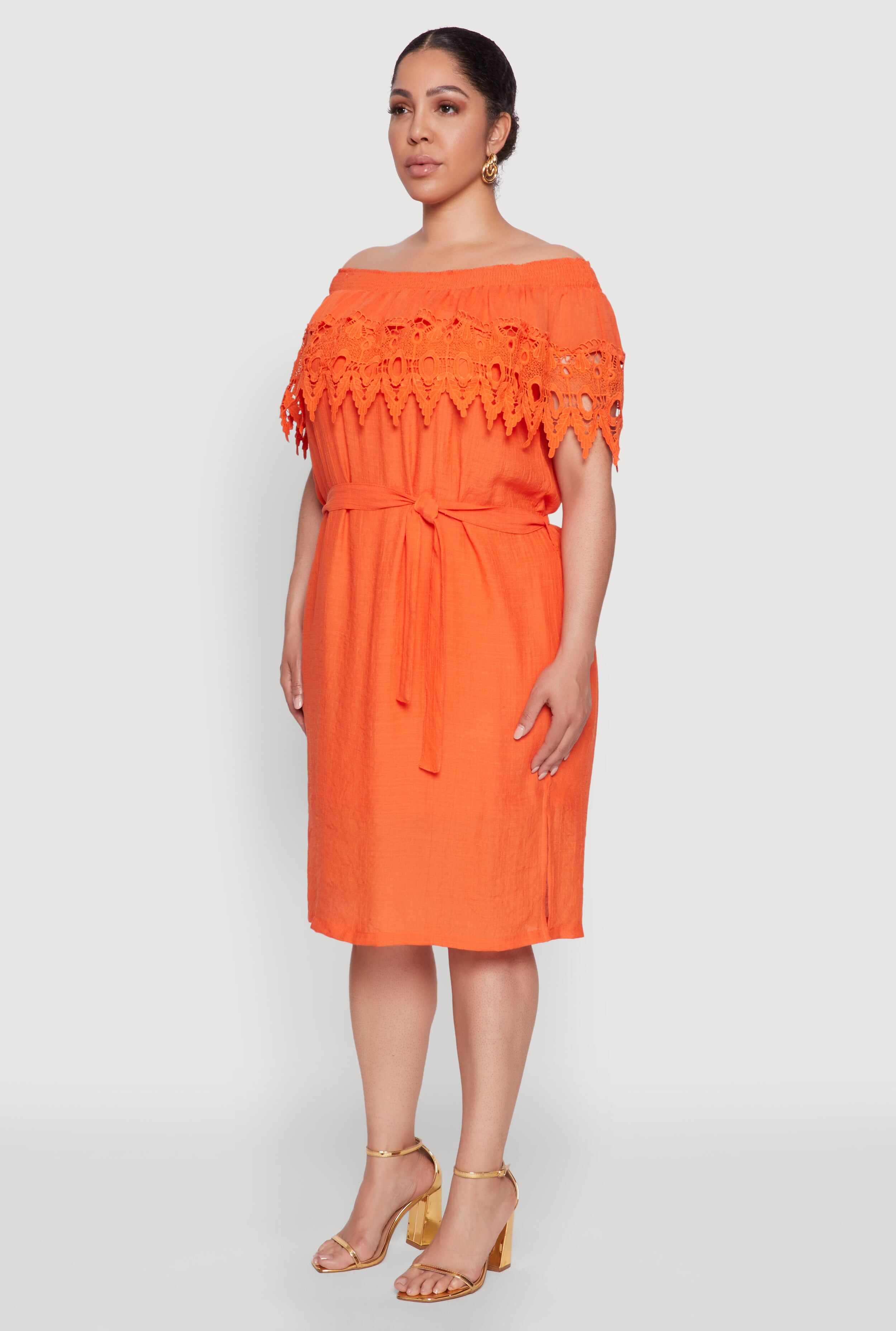 Plus Size Crochet Overlay Off The Shoulder Dress