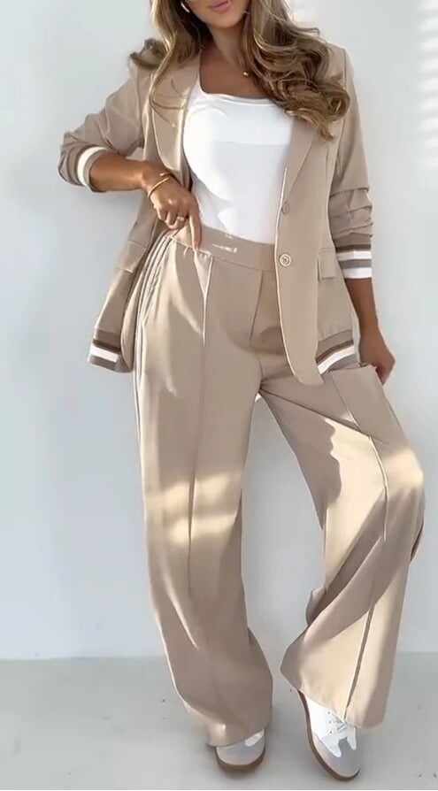 Women's Casual Beige 2-Piece Set - Comfortable & Stylish for Every Spring Occasion