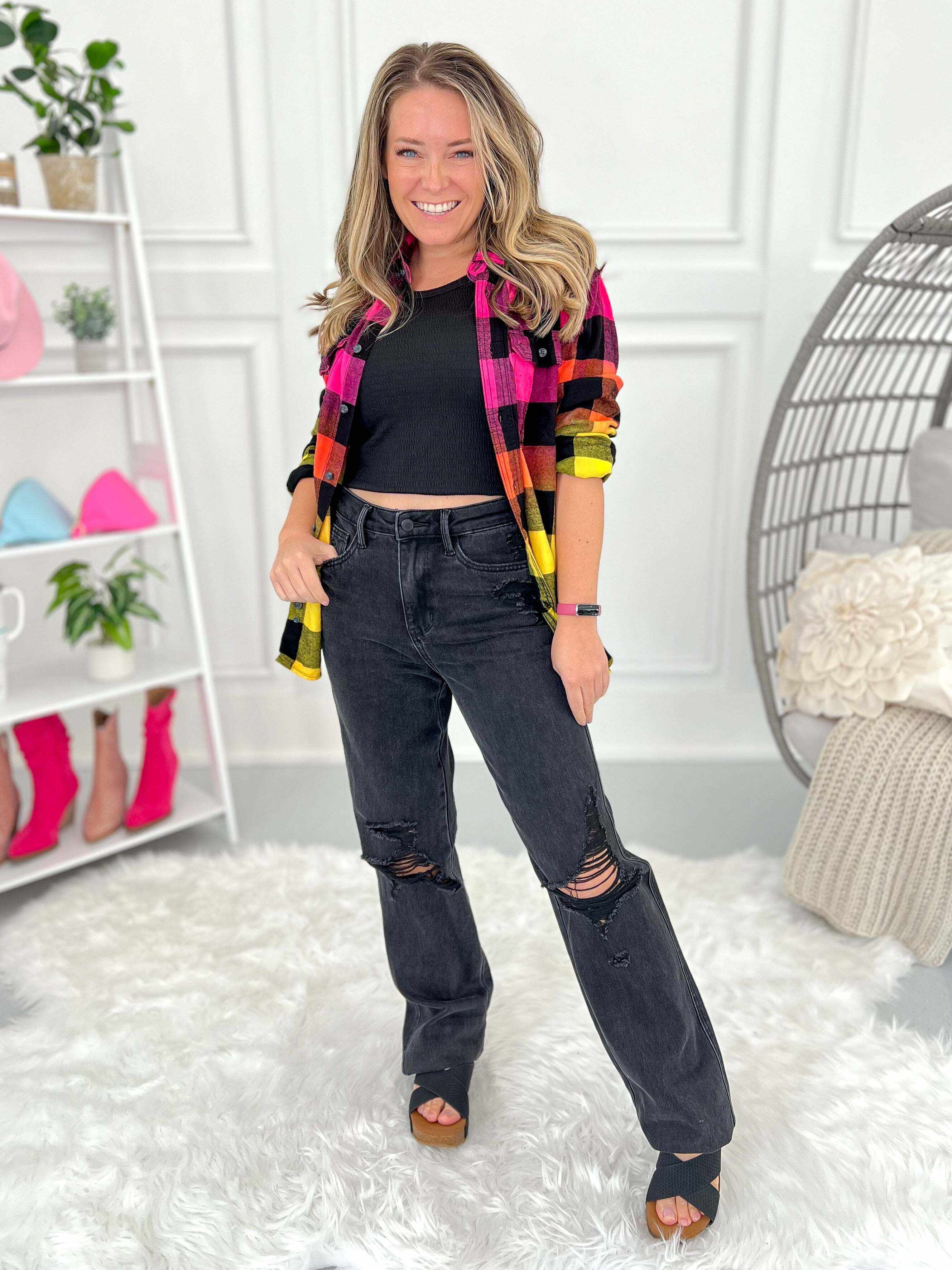 Christmas Rigid Magic 90's Knee Destroy Straight Jeans - Black- Final Sale