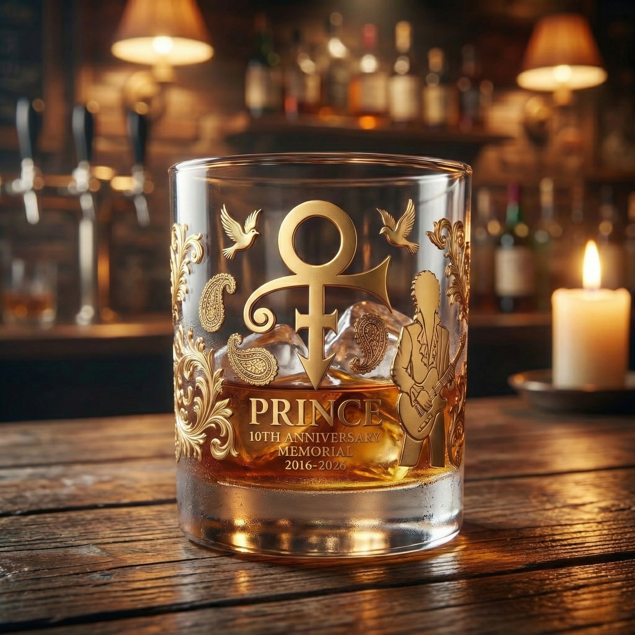 Prince 10th Anniversary Memorial Commemorative Whiskey Glass
