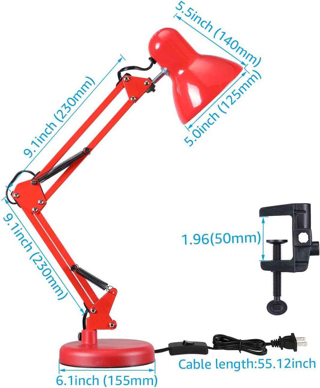 TORCHSTAR Metal Desk Lamp with Clamp, Swing Arm , Architect Adjustable Gooseneck Table Lamp, Clip Desk Lights for Home Office, Work, Study, Reading, E26 Base, Multi-Joint, Black