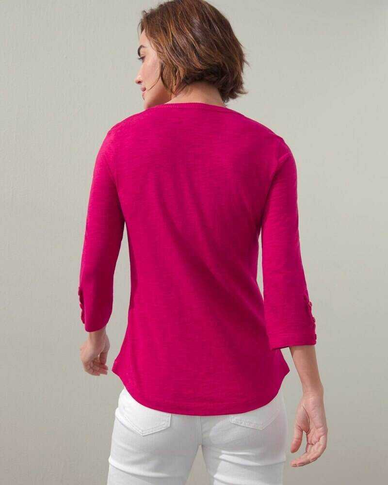 3/4 Sleeve Rib Detail Slub Tee Pagoda Blue