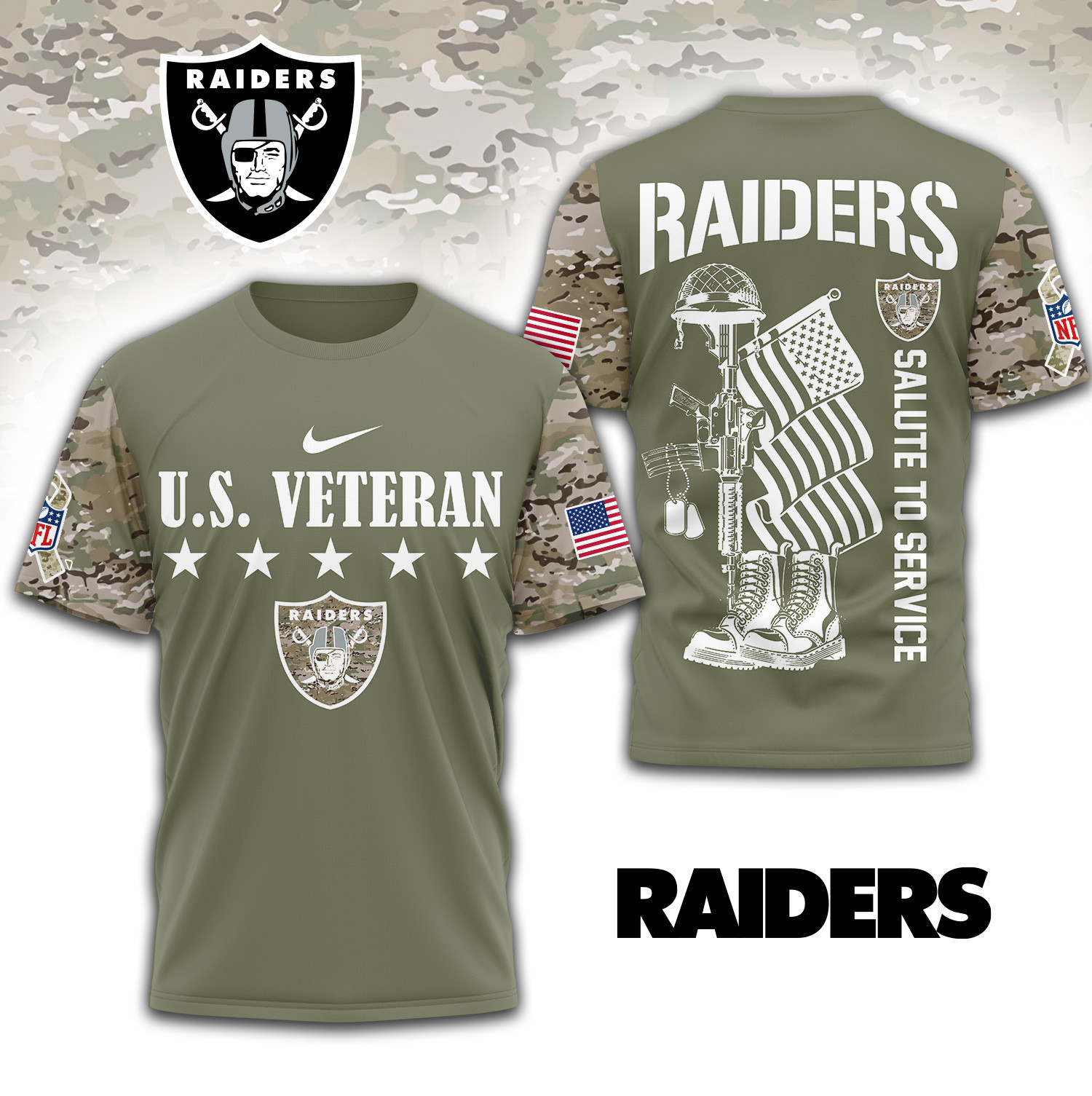 Las Vegas Raiders | Premium NFL Salute To Service 3D Shirt TD